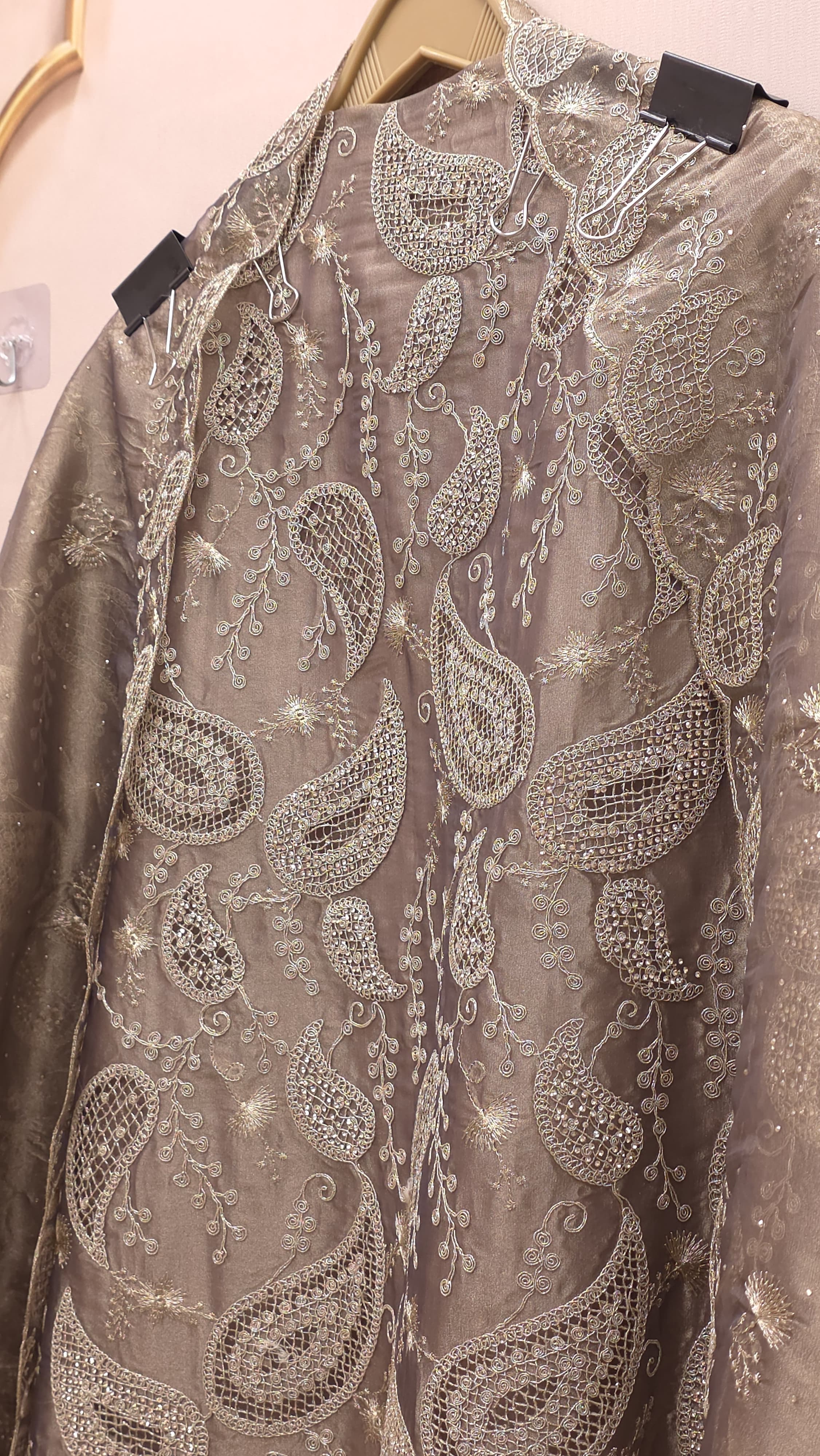 Formal Tissue Suit with statement Pakistani Jaali work