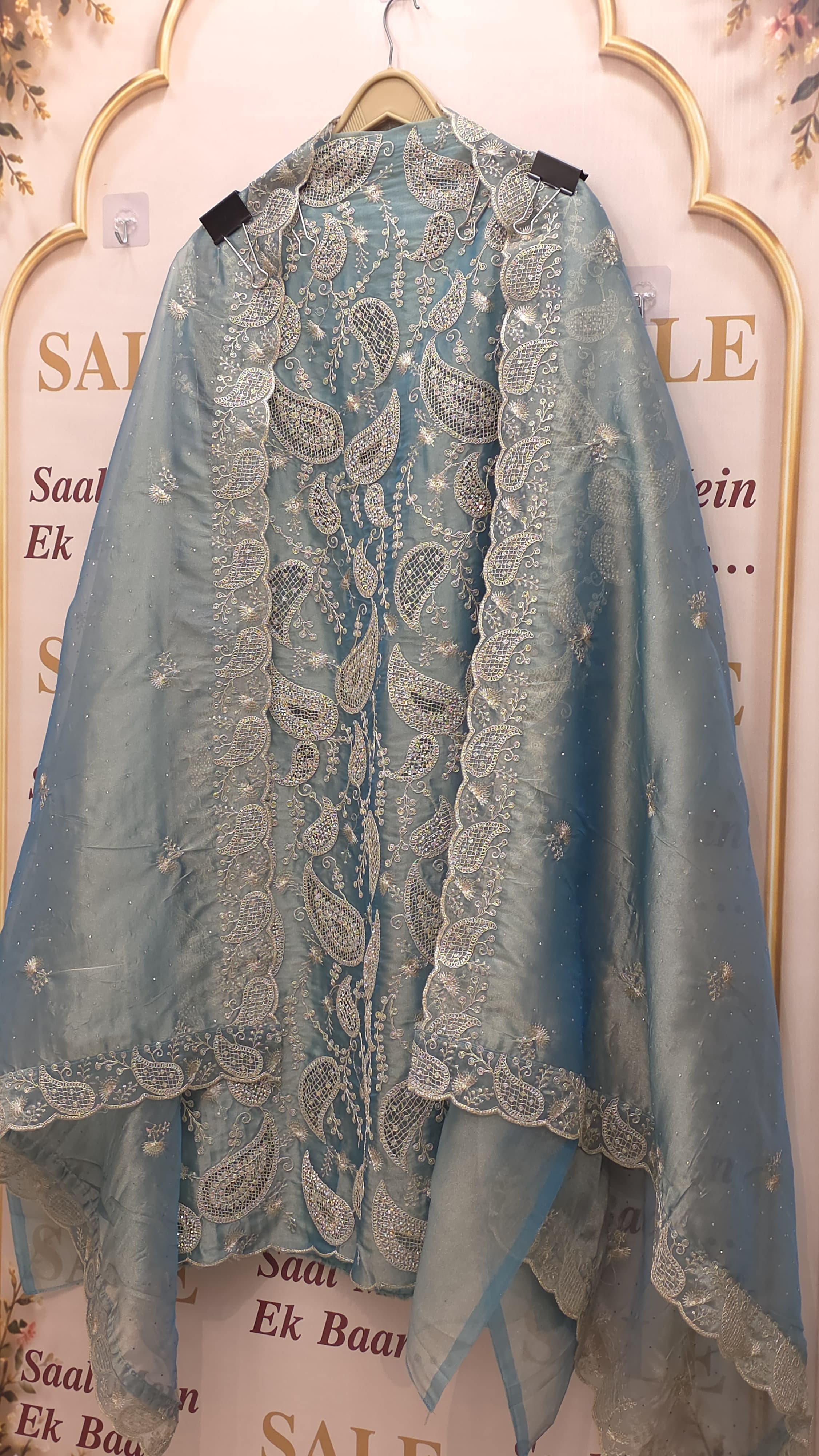 Formal Tissue Suit with statement Pakistani Jaali work
