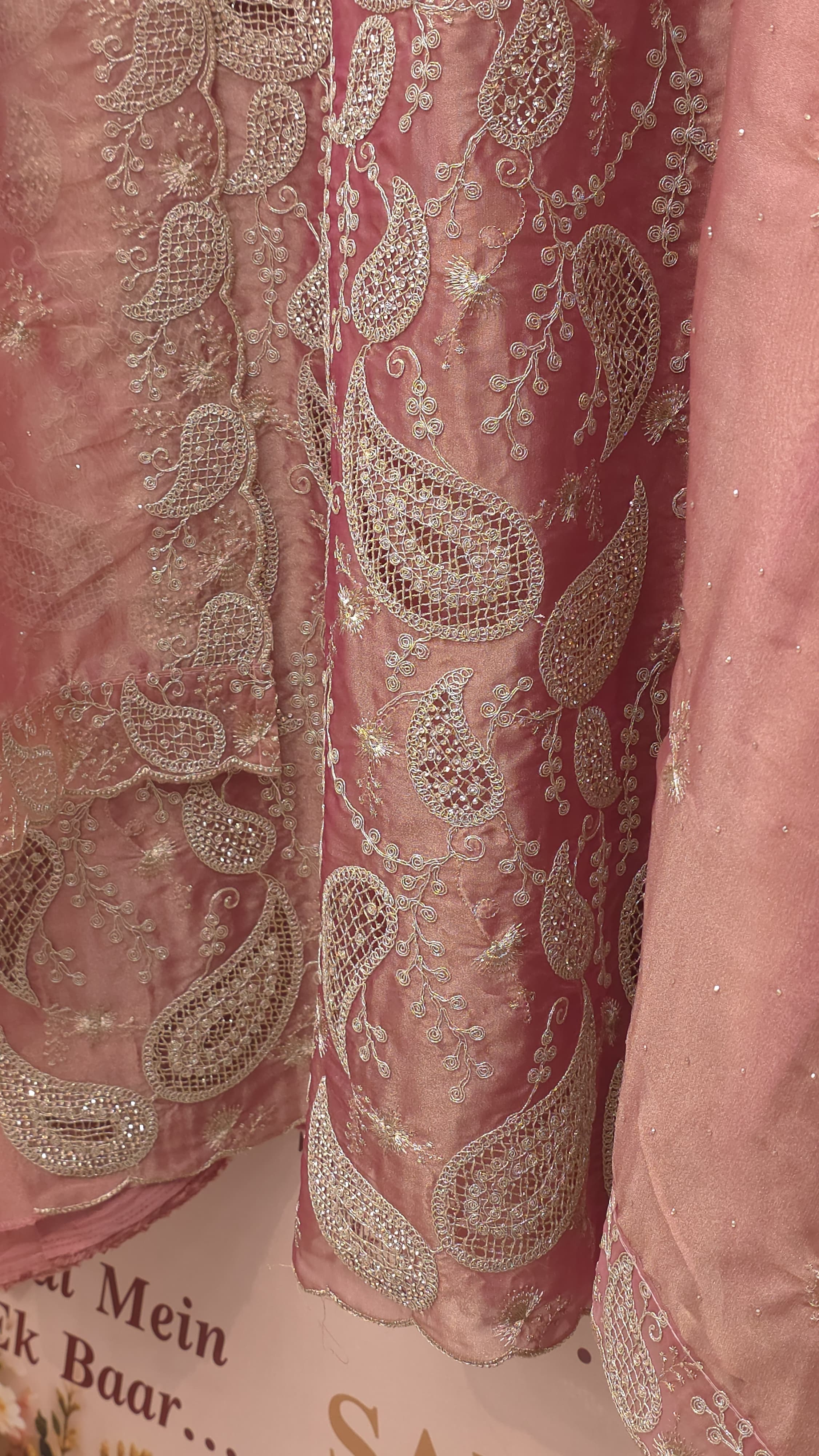 Formal Tissue Suit with statement Pakistani Jaali work