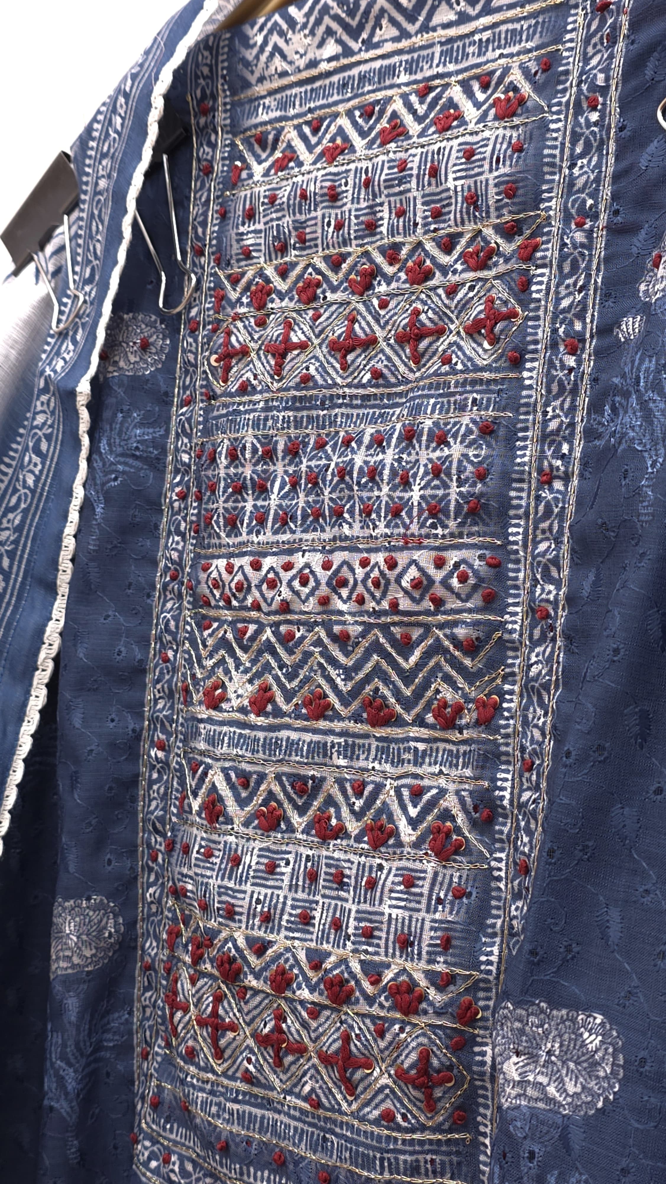 Schiffli Cotton Suit With Ajrak Prints