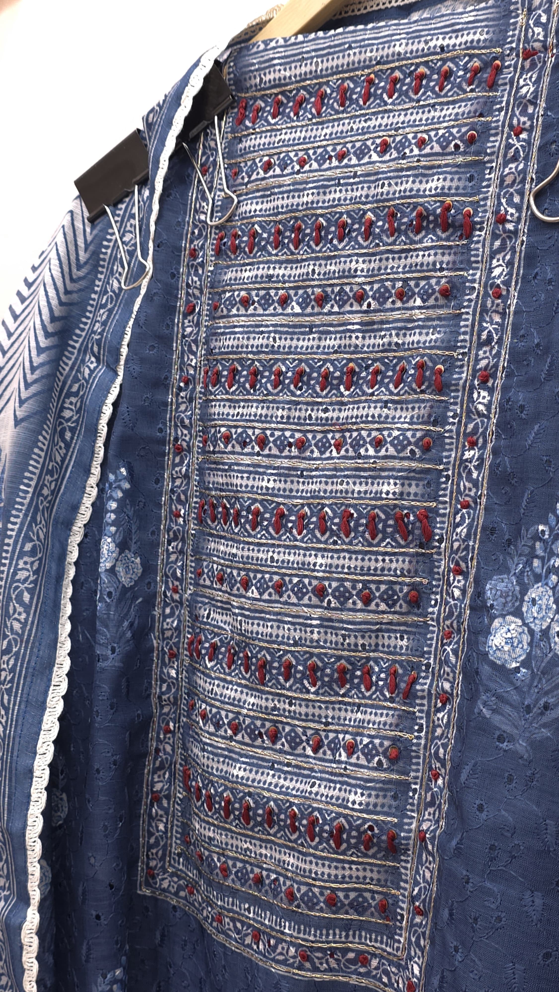 Schiffli Cotton Suit With Ajrak Prints