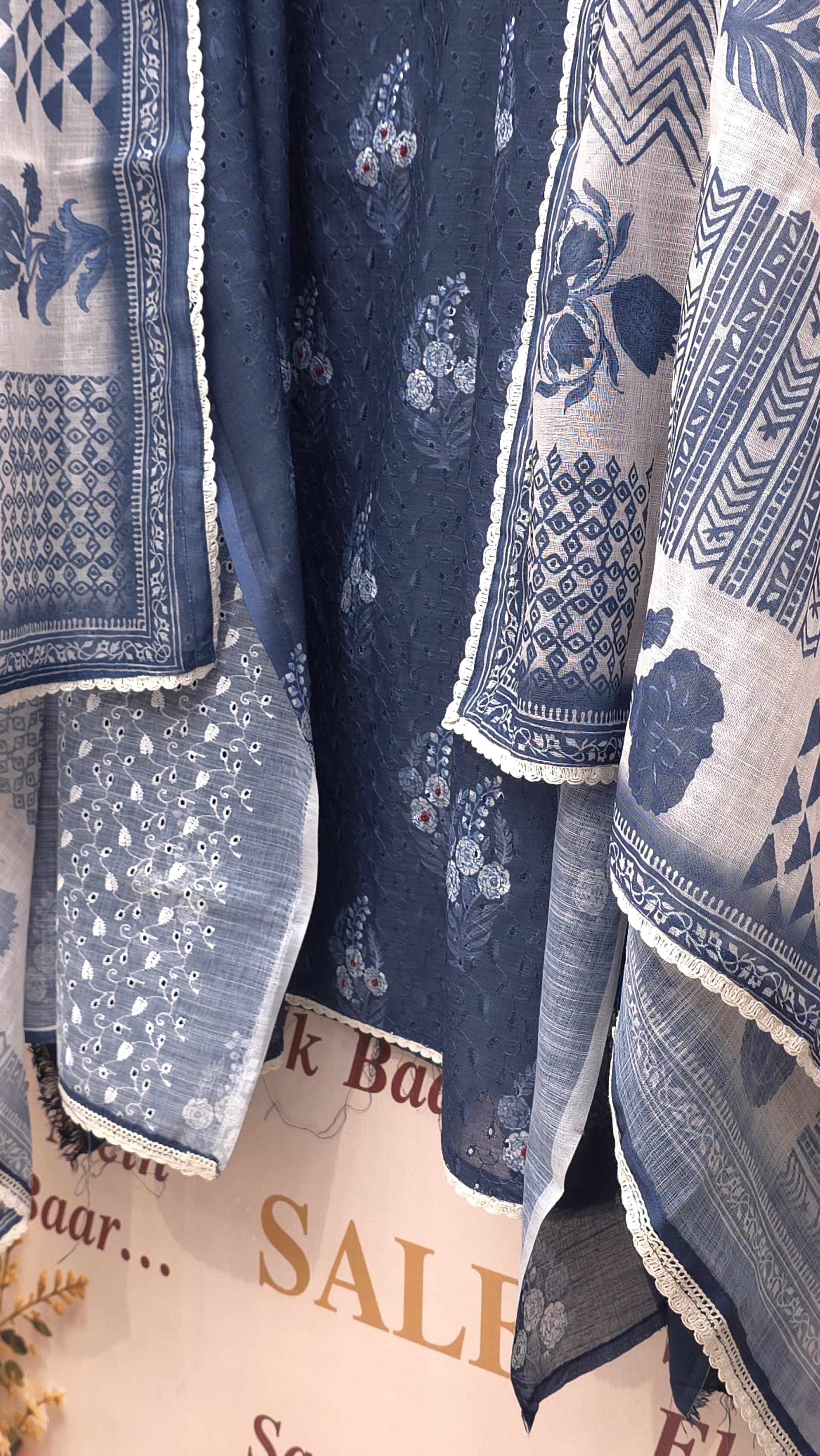 Schiffli Cotton Suit With Ajrak Prints