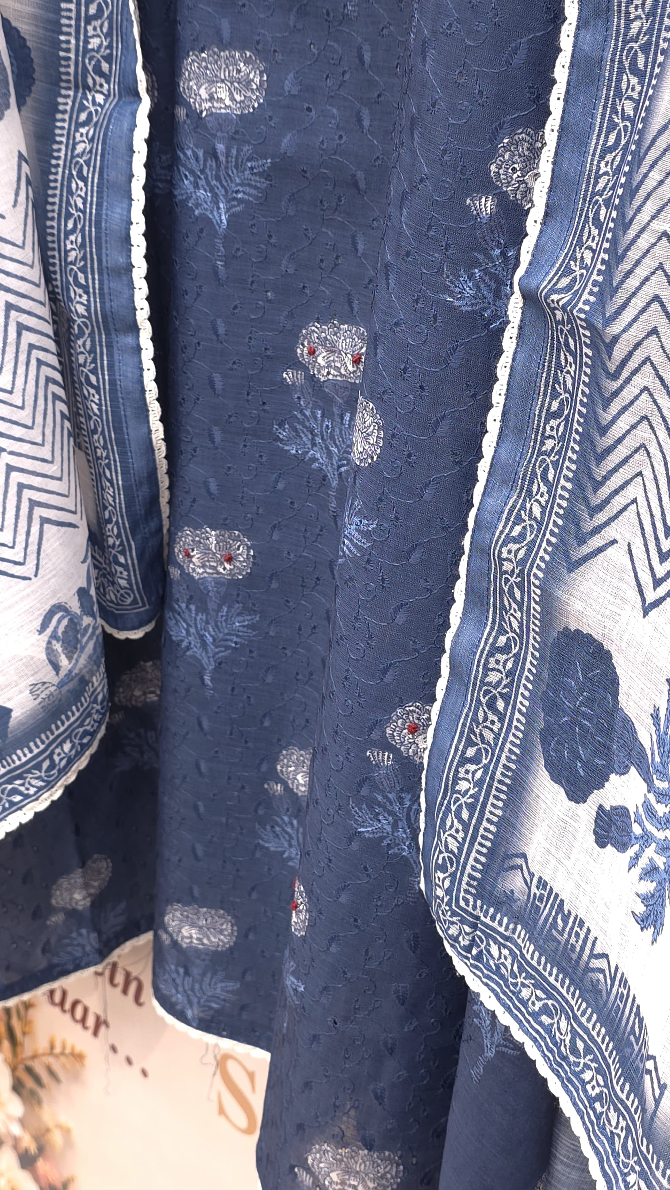 Schiffli Cotton Suit With Ajrak Prints