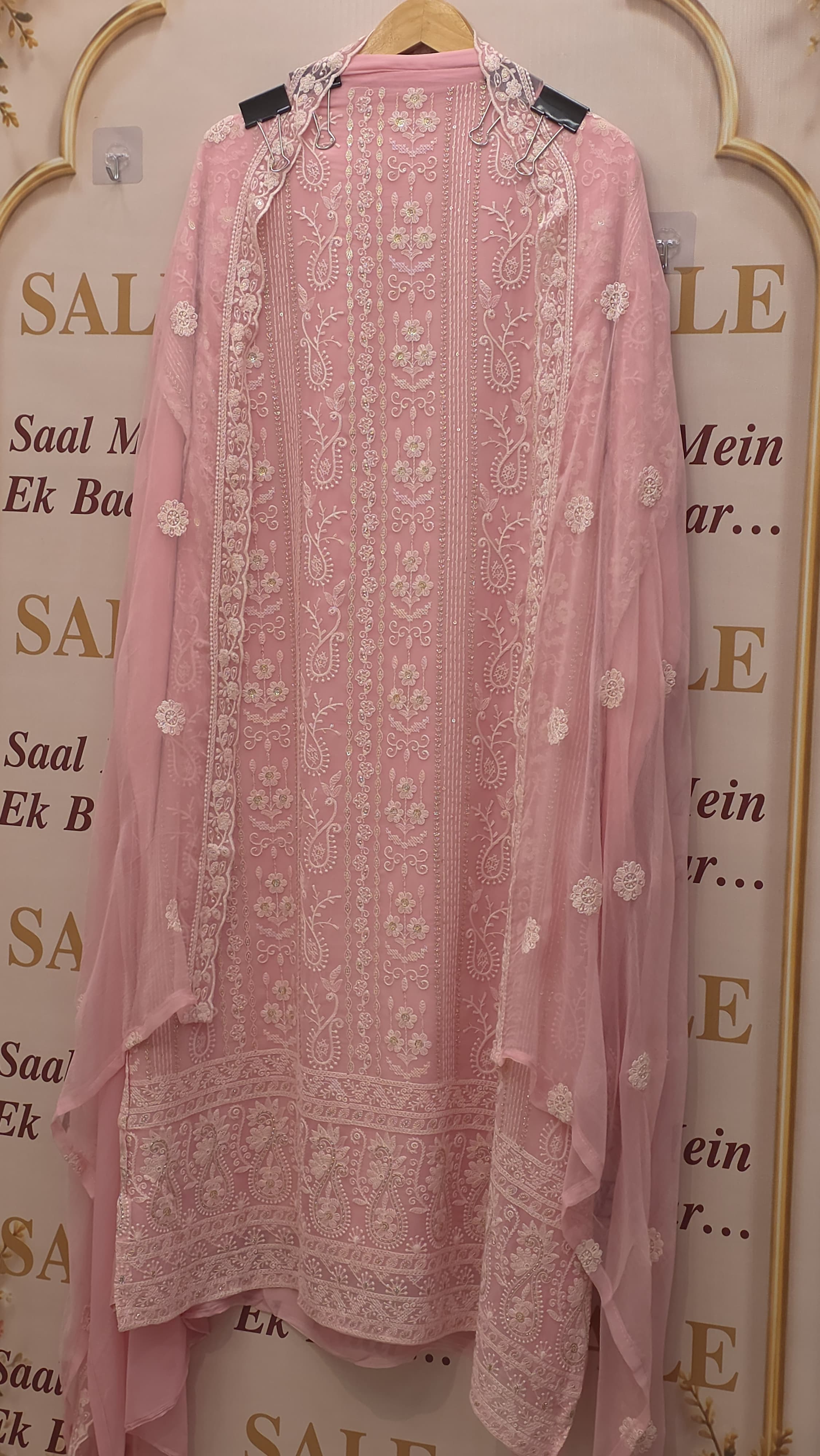Georgette Lucknowi Suit with Embroidered Chiffon Dupatta