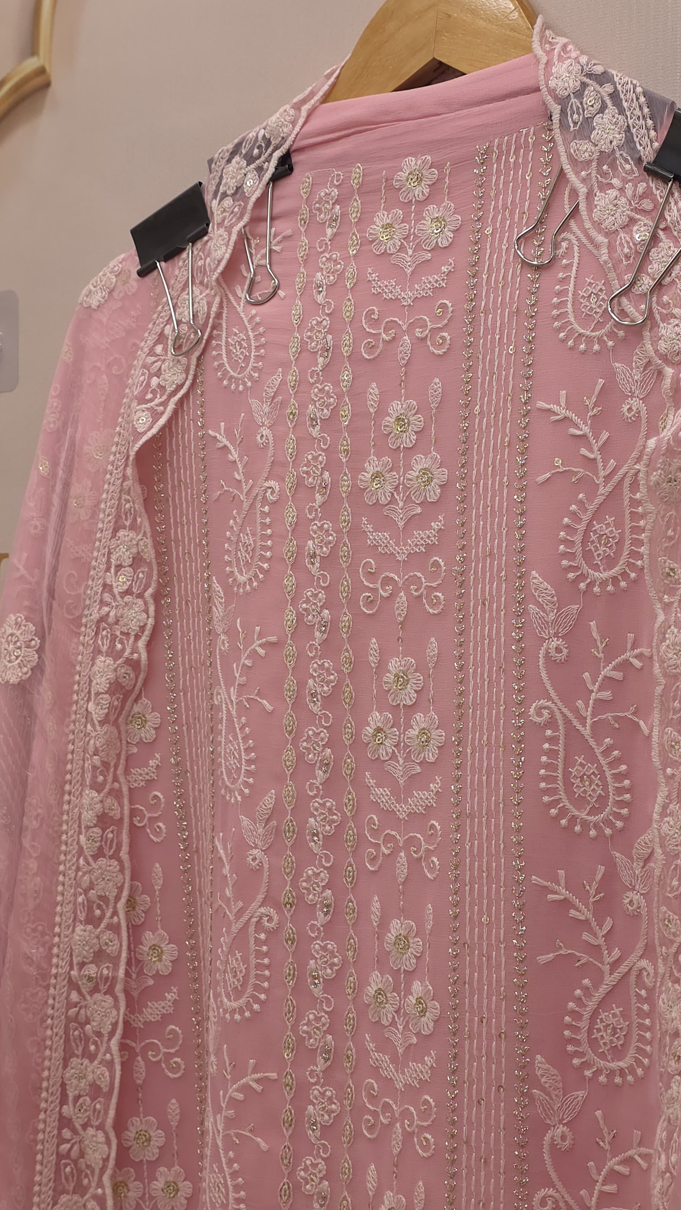 Georgette Lucknowi Suit with Embroidered Chiffon Dupatta
