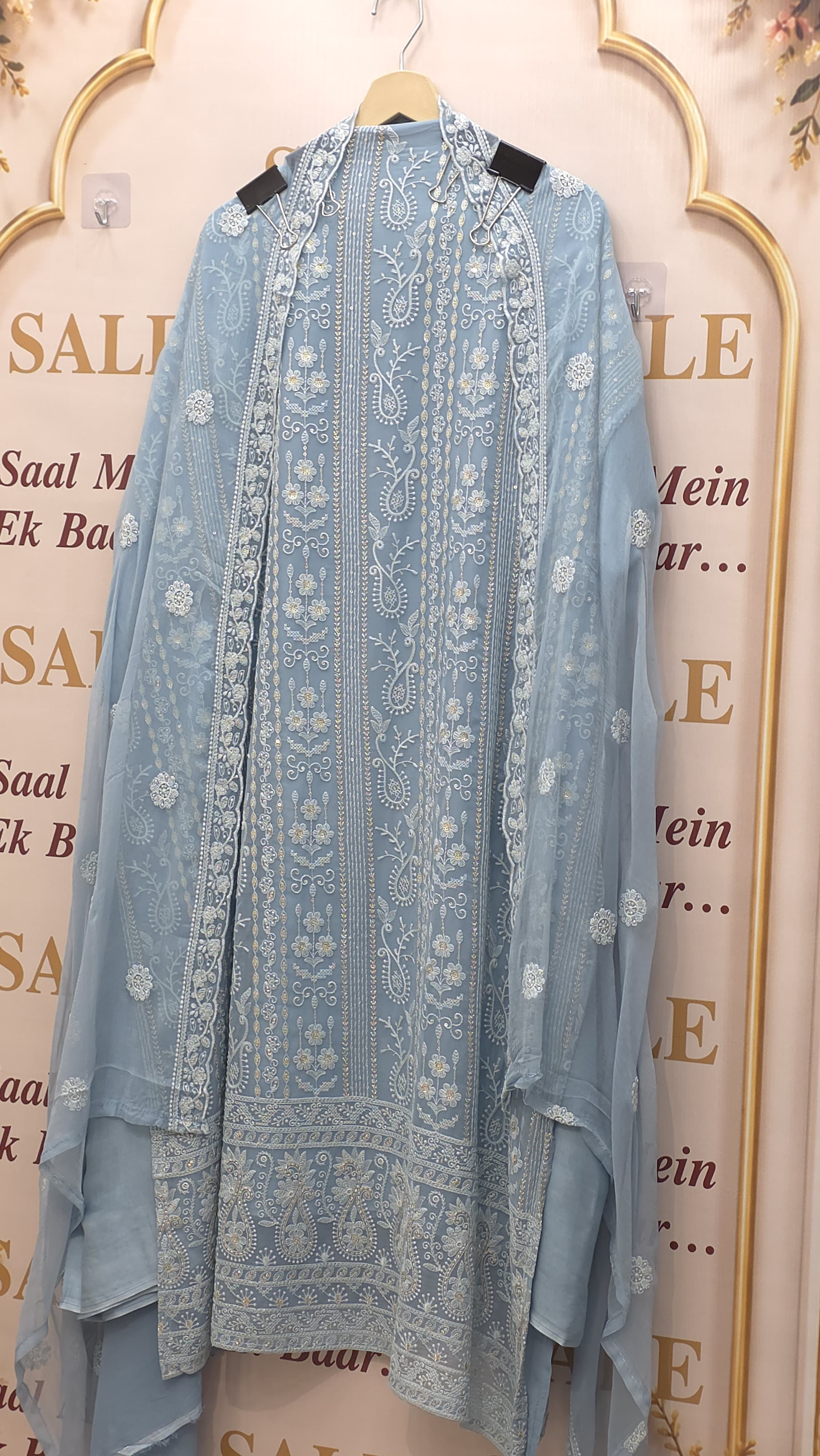 Georgette Lucknowi Suit with Embroidered Chiffon Dupatta