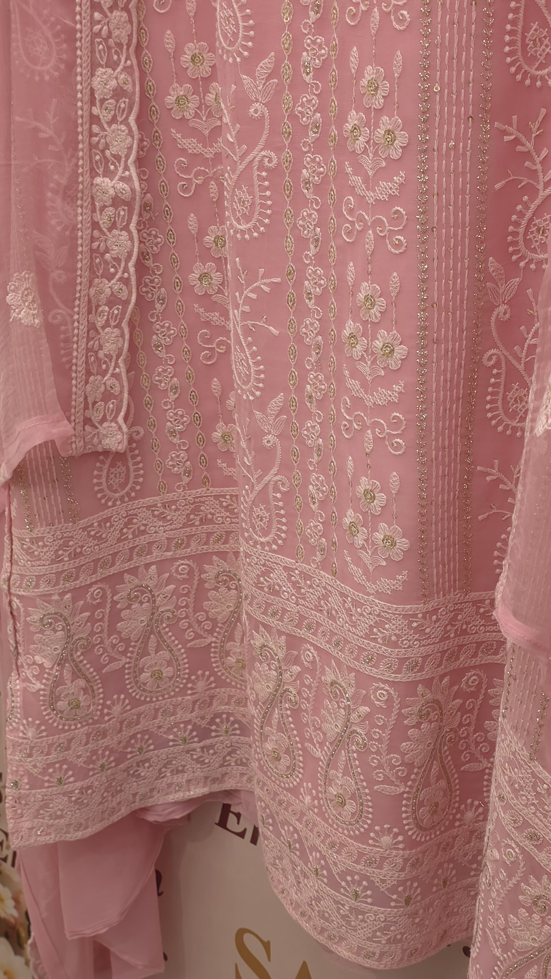 Georgette Lucknowi Suit with Embroidered Chiffon Dupatta