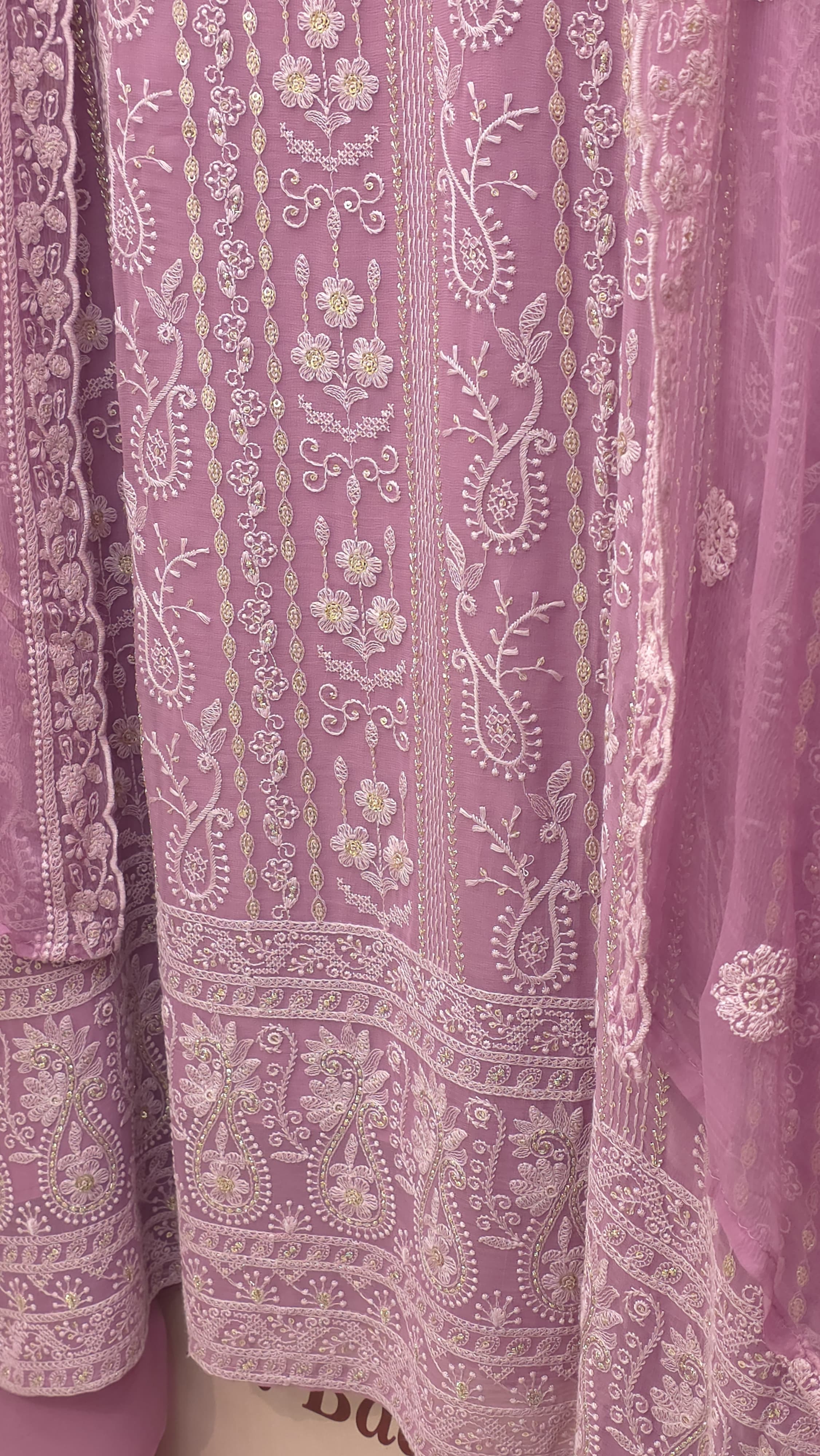 Georgette Lucknowi Suit with Embroidered Chiffon Dupatta