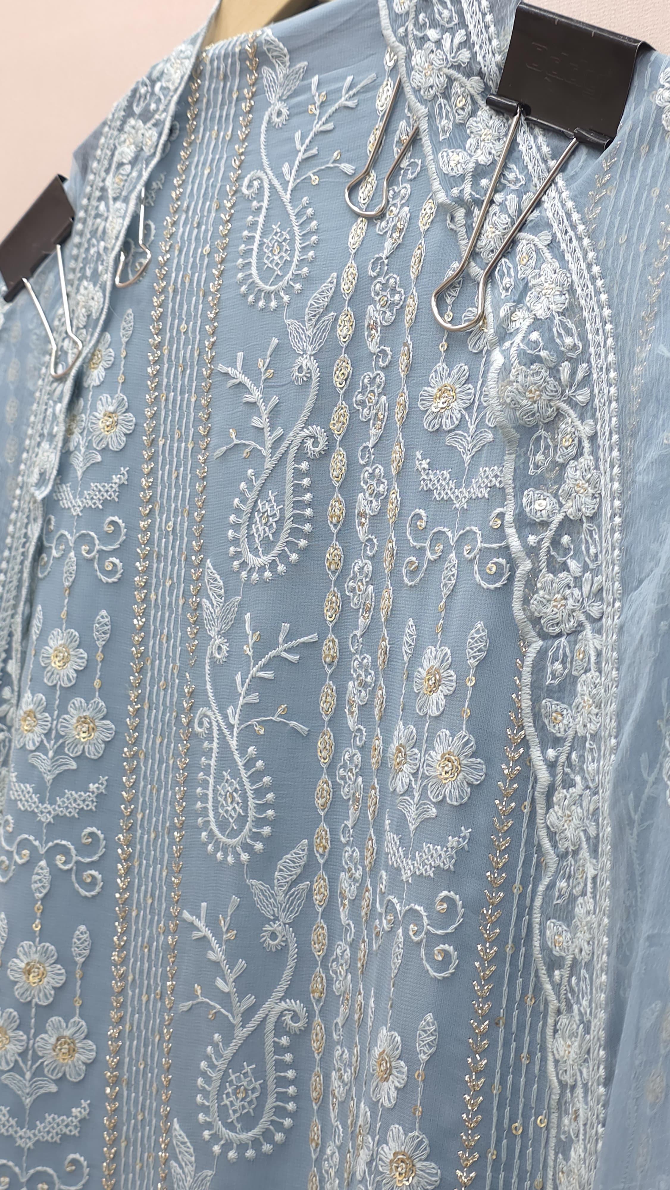 Georgette Lucknowi Suit with Embroidered Chiffon Dupatta