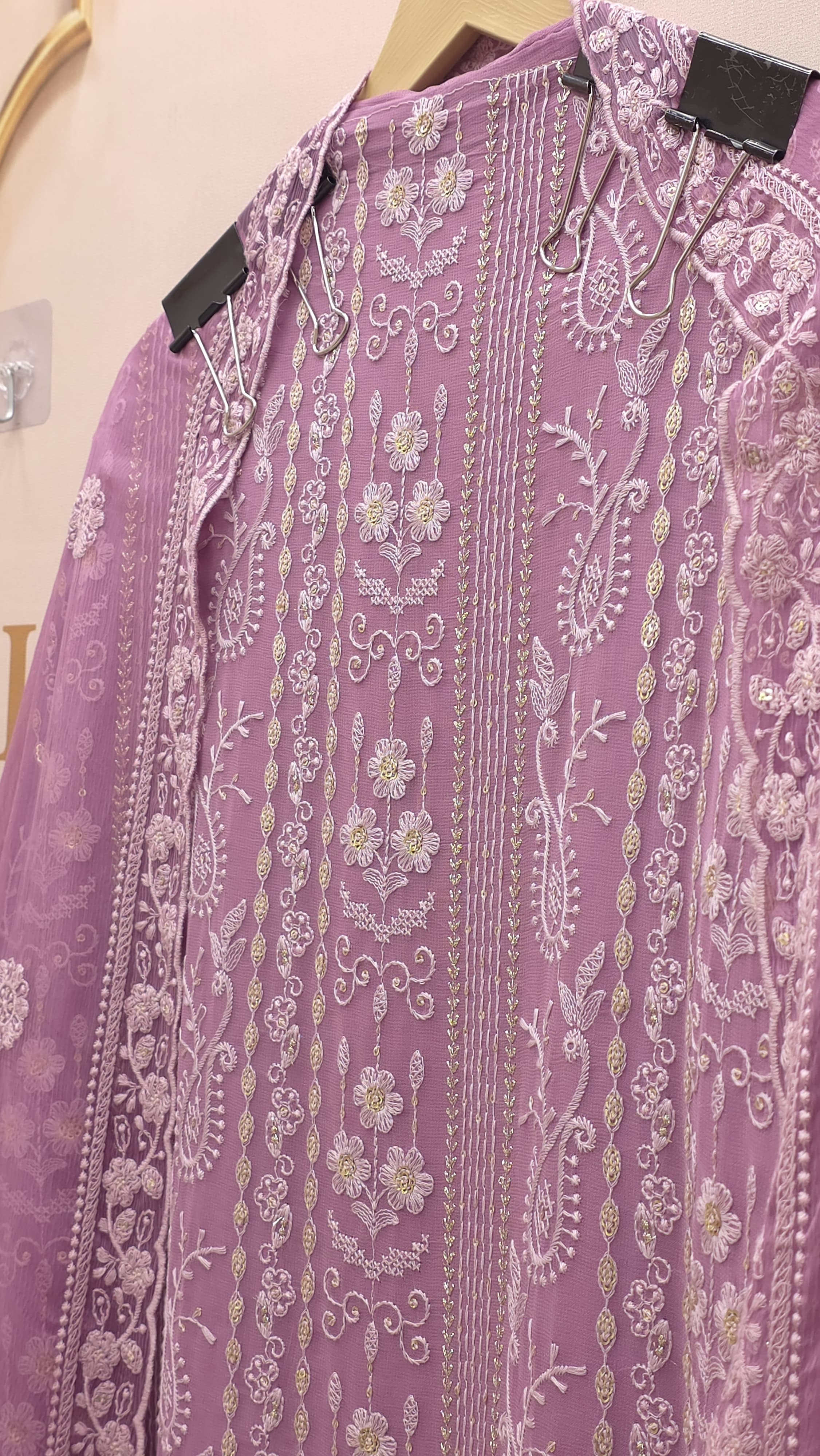 Georgette Lucknowi Suit with Embroidered Chiffon Dupatta
