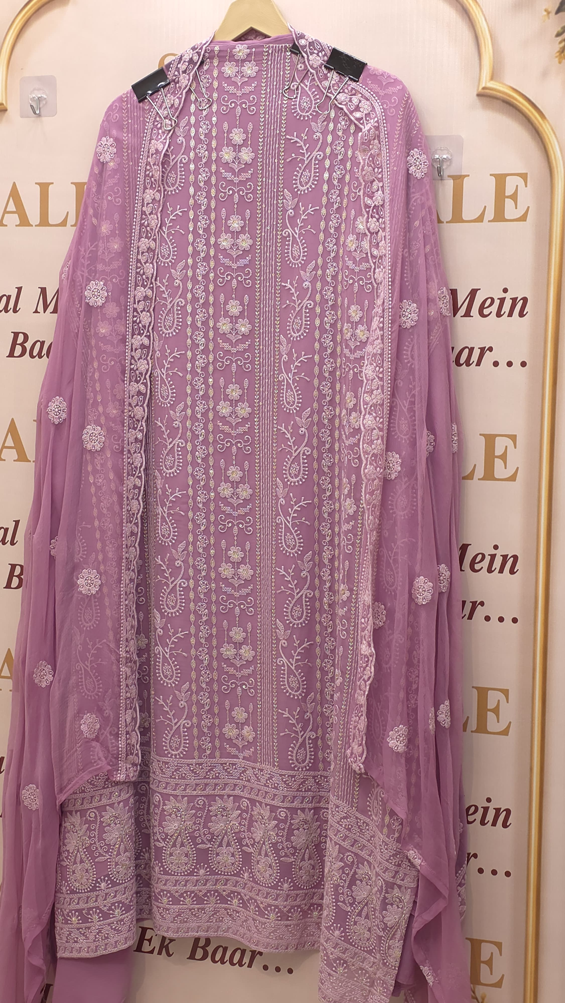 Georgette Lucknowi Suit with Embroidered Chiffon Dupatta