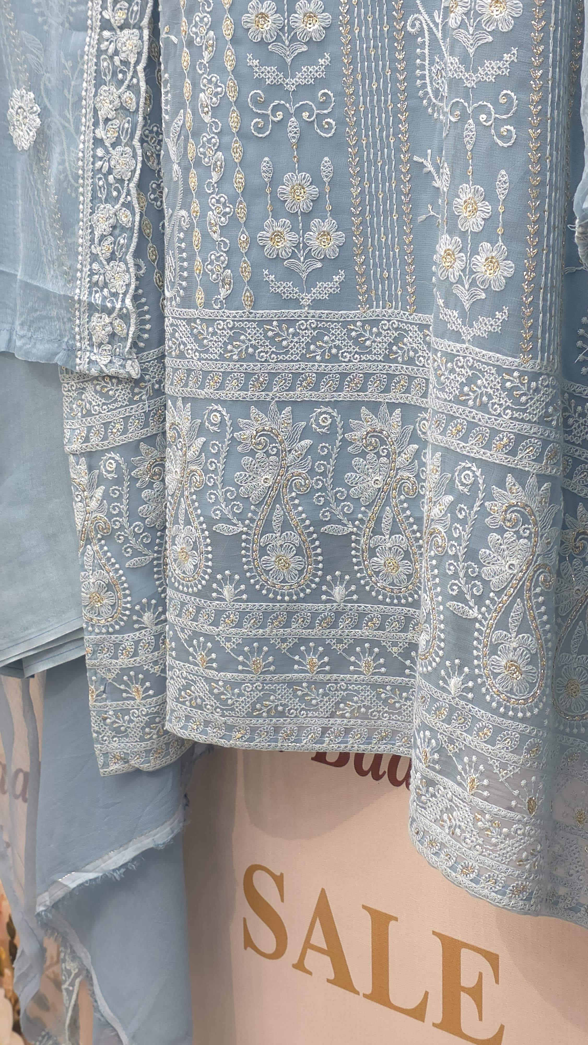 Georgette Lucknowi Suit with Embroidered Chiffon Dupatta