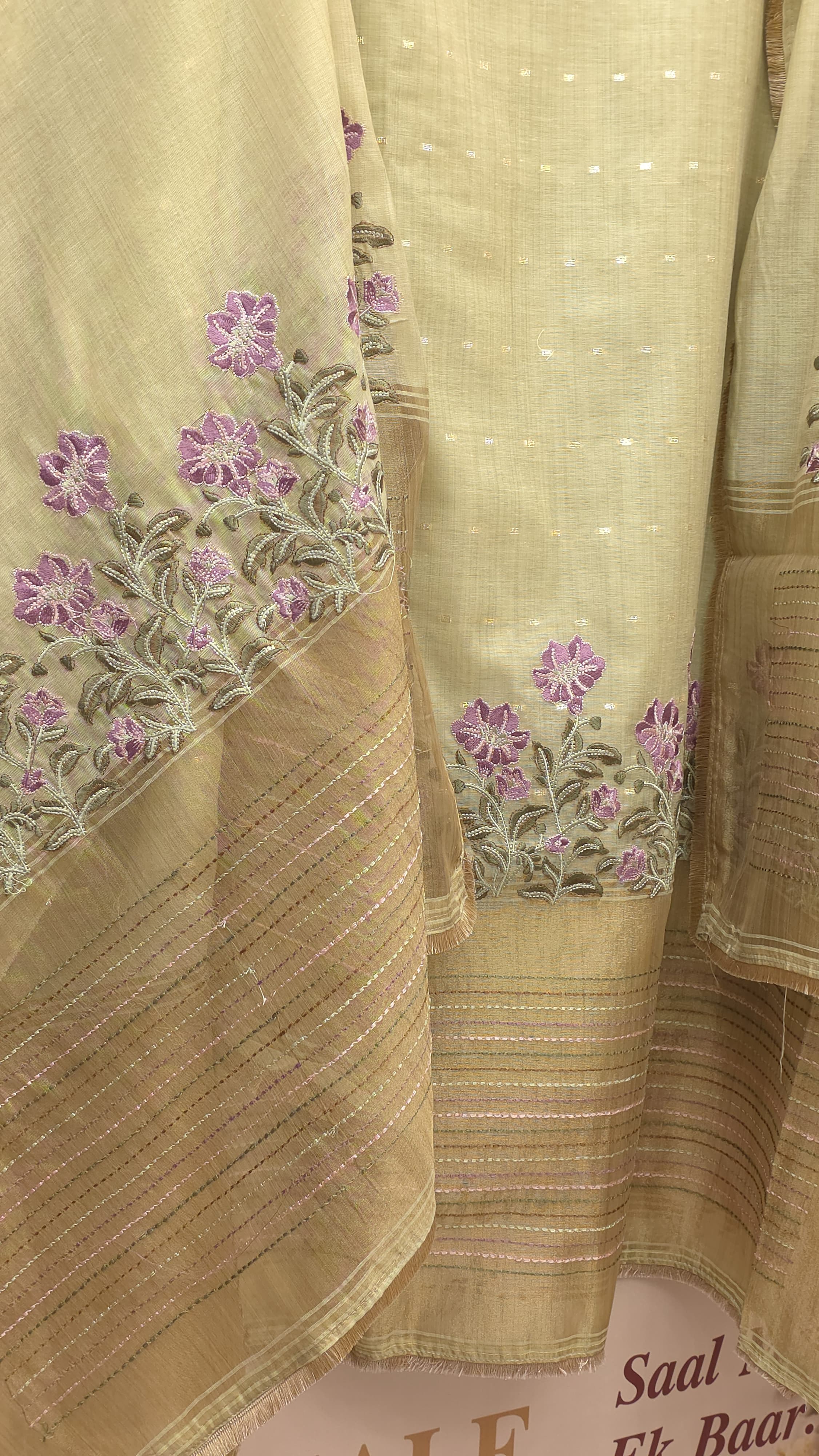 Coloured Jamdani Suit With Kantha Work