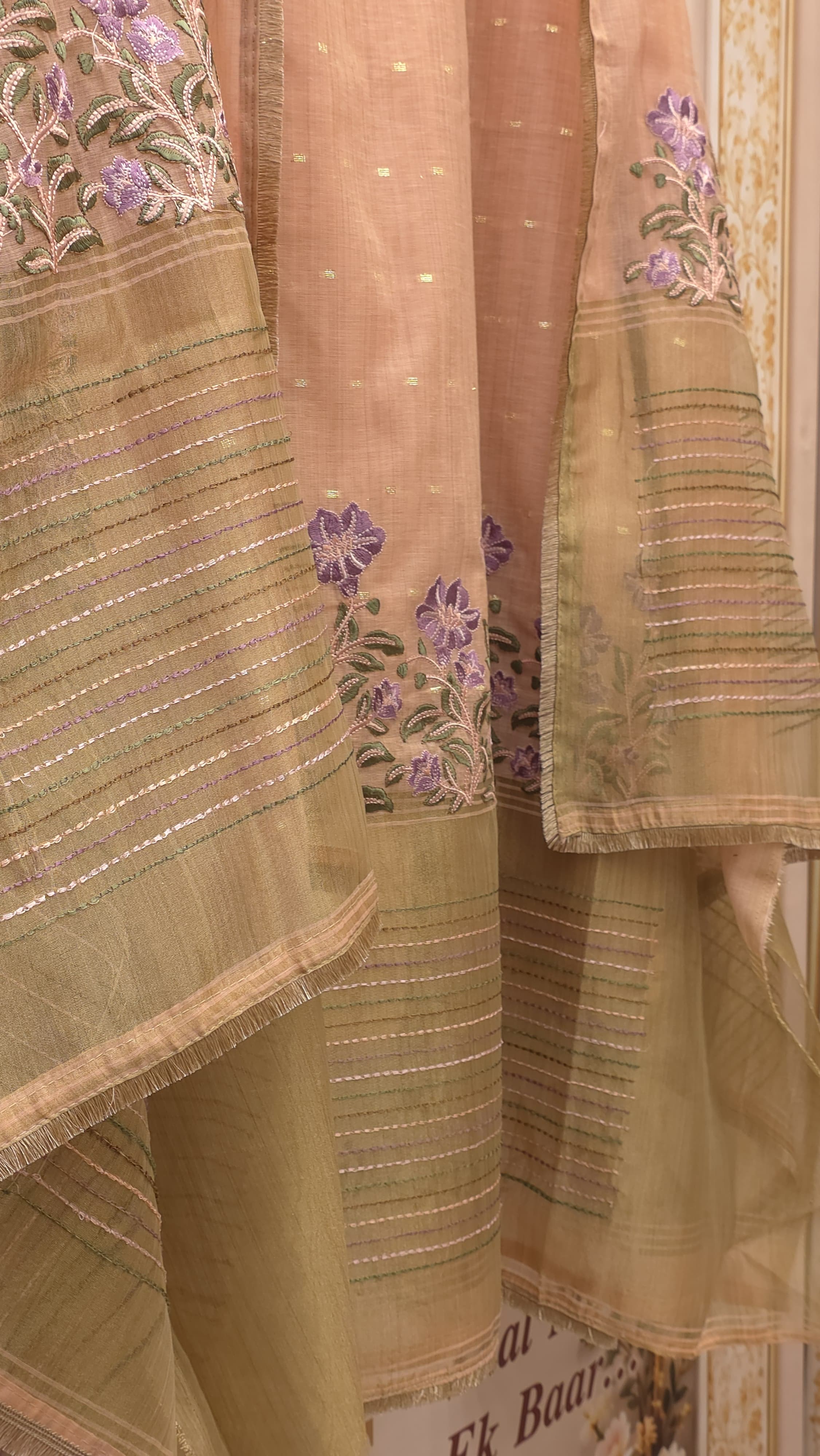 Coloured Jamdani Suit With Kantha Work