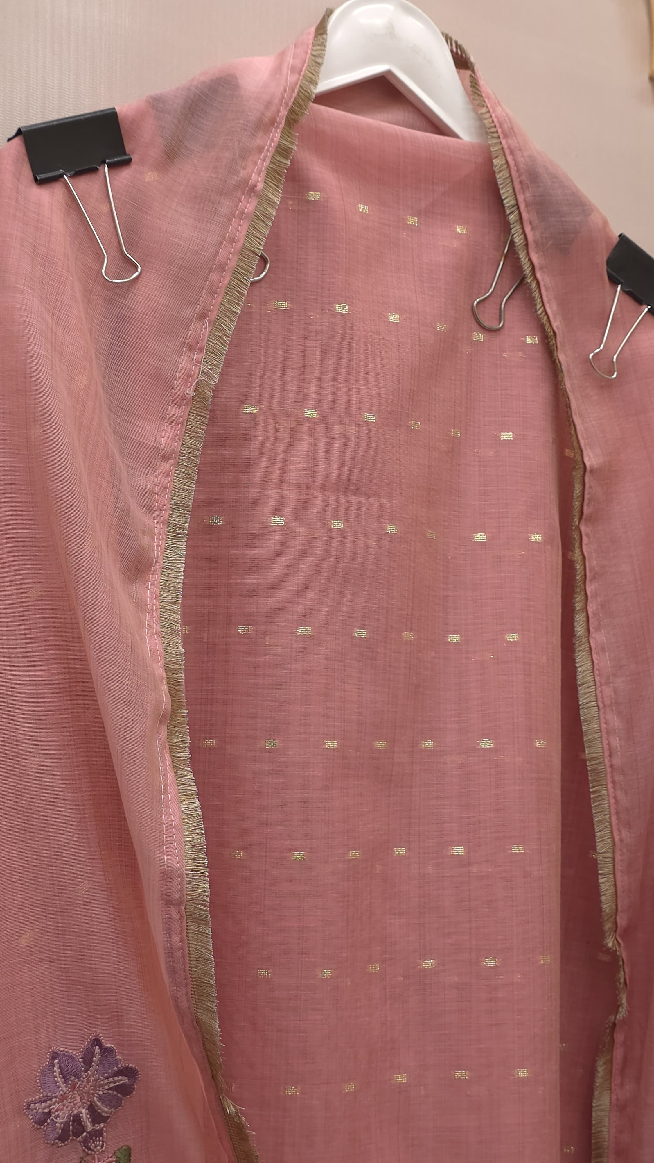 Coloured Jamdani Suit With Kantha Work