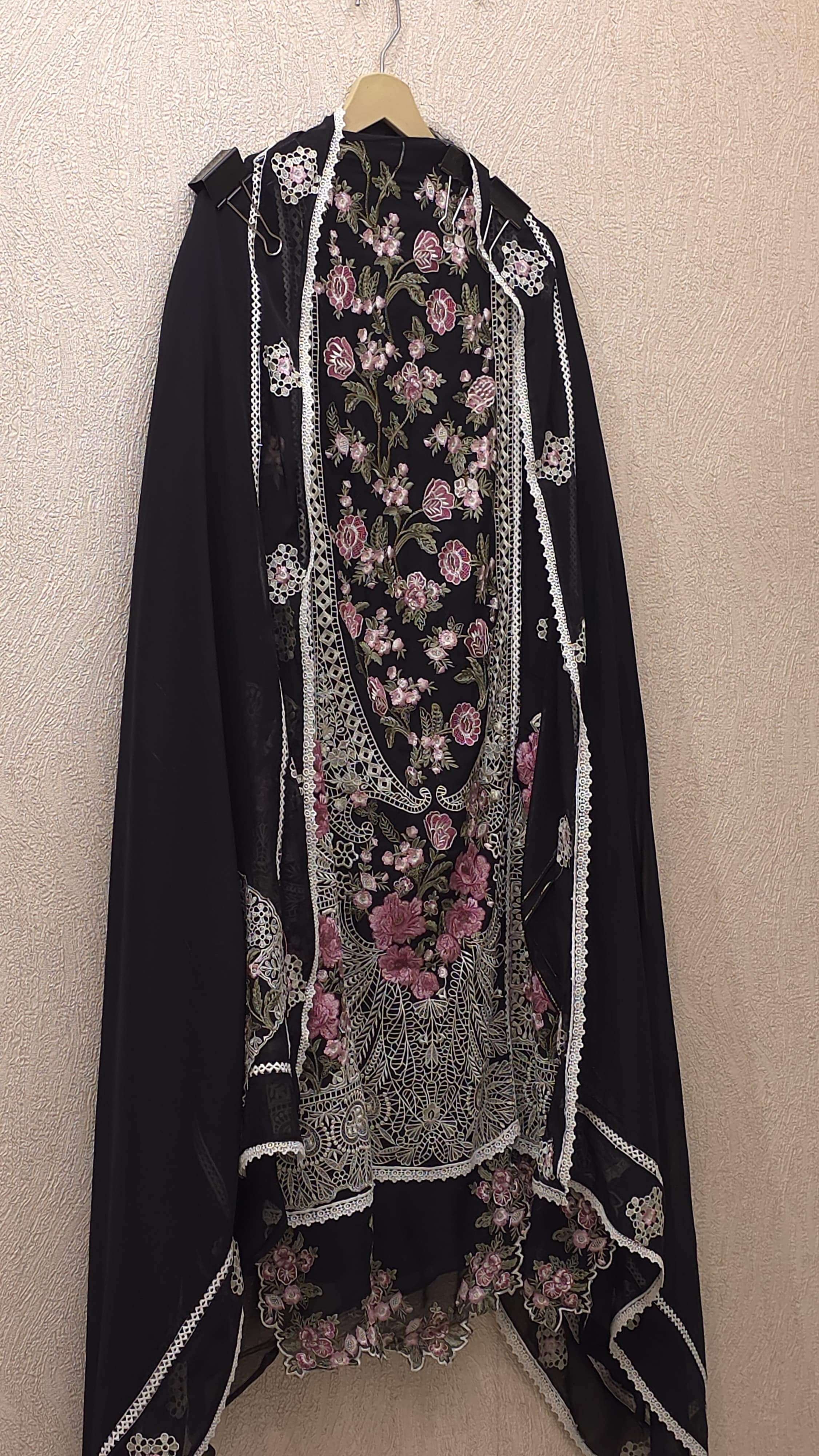 Pakistani Organza Suit with Cutout Embroidered Ghera