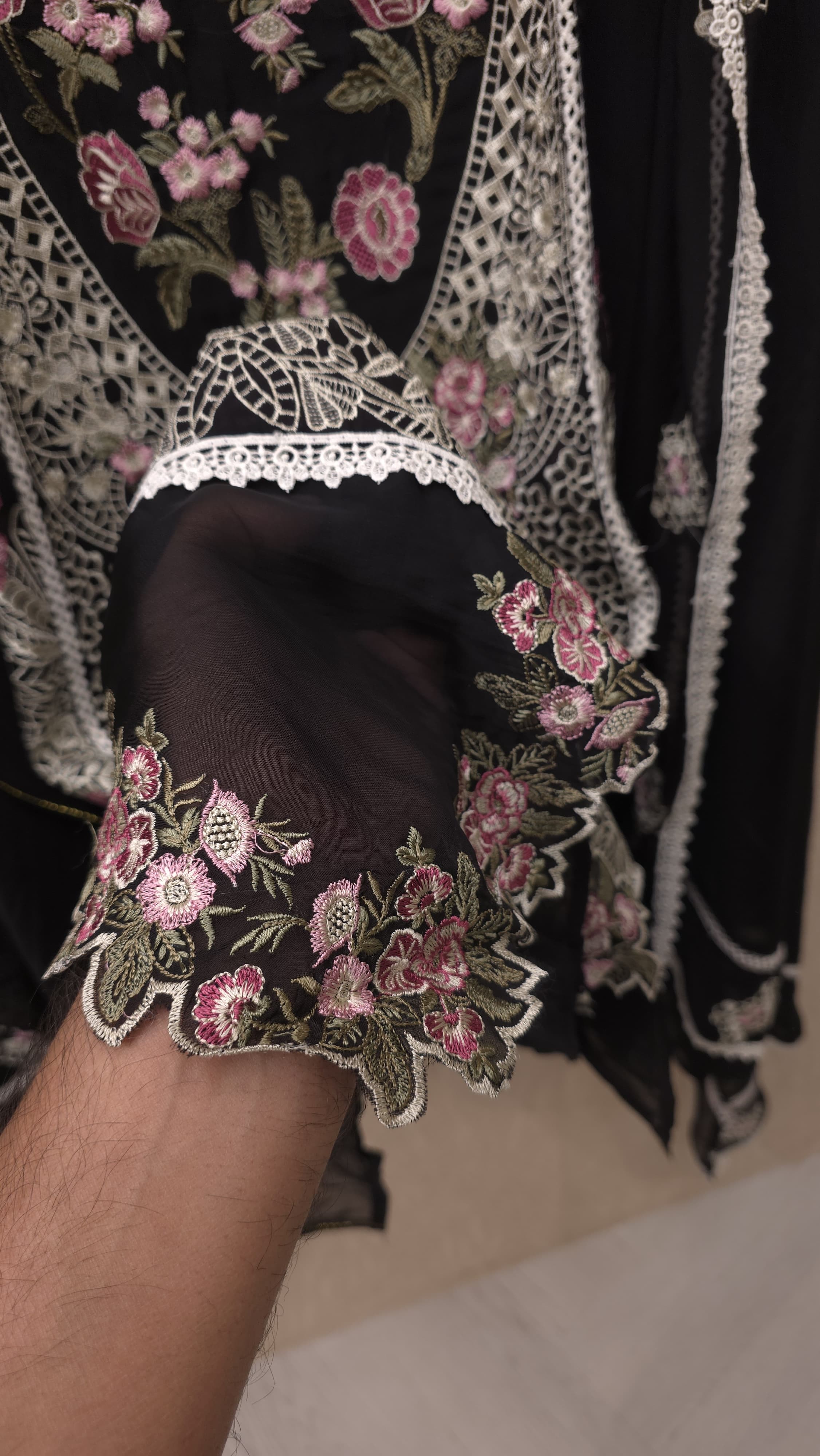 Pakistani Organza Suit with Cutout Embroidered Ghera