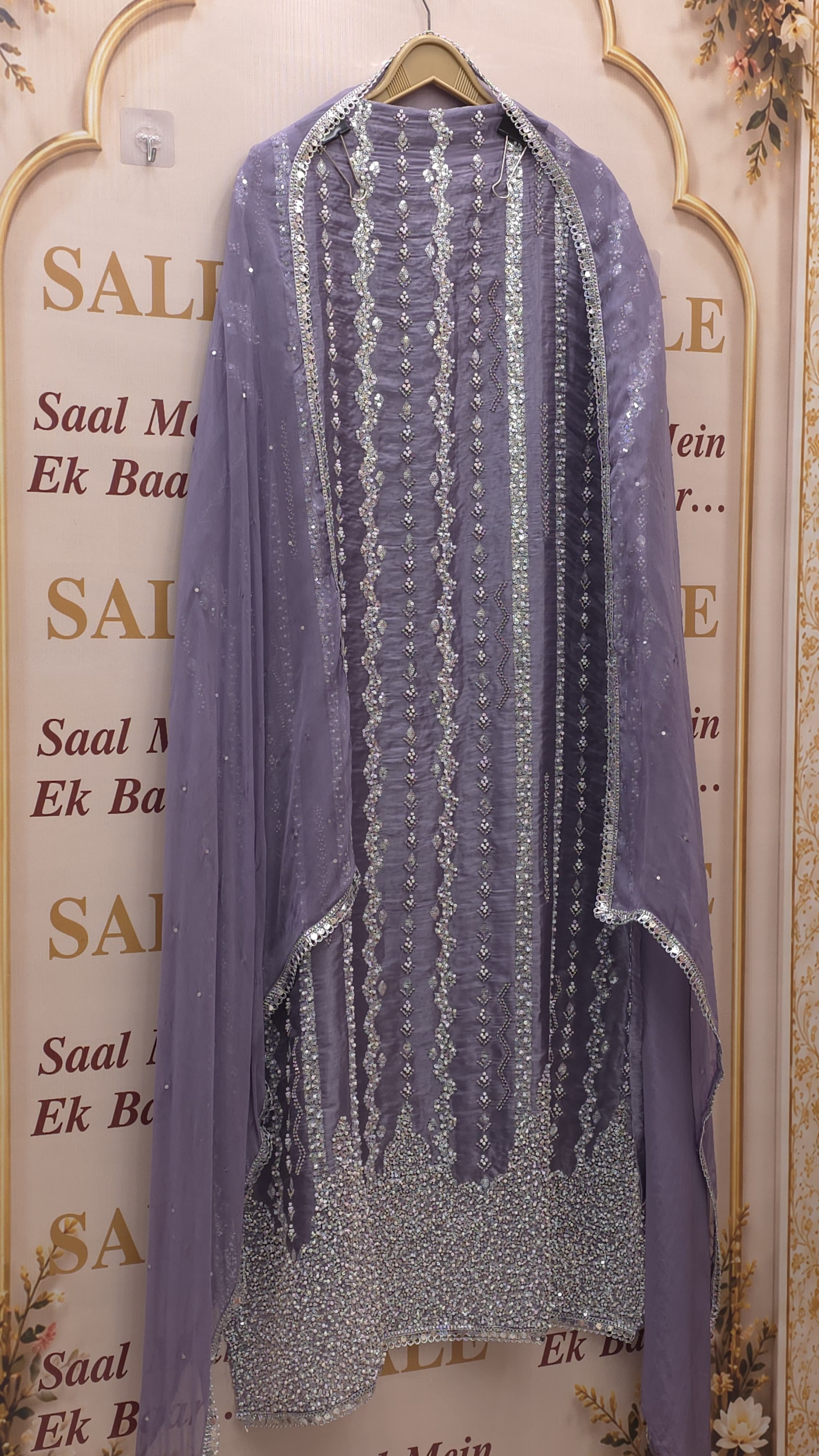 Indo-Western Suit Platinum Embroidered