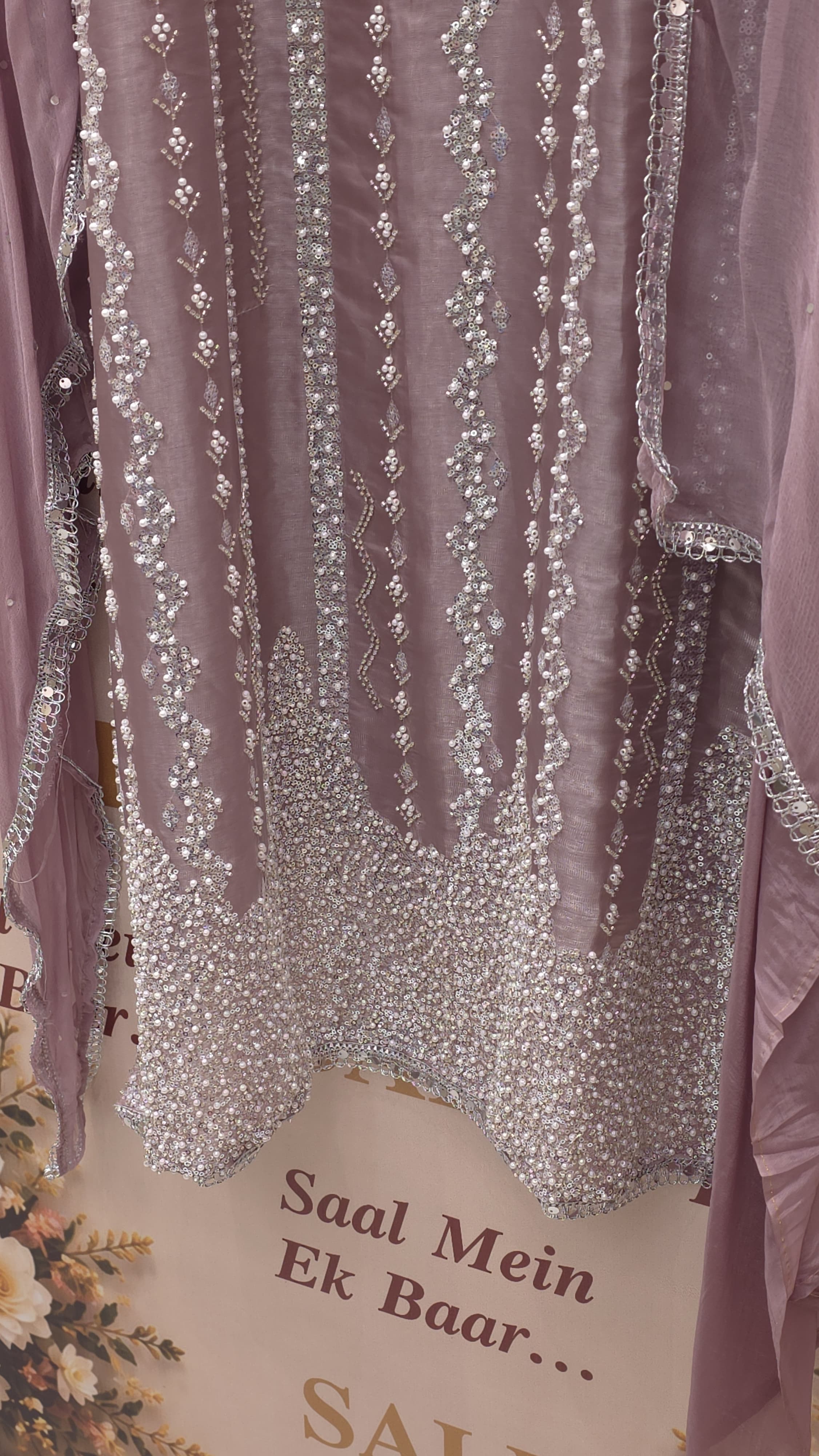 Indo-Western Suit Platinum Embroidered