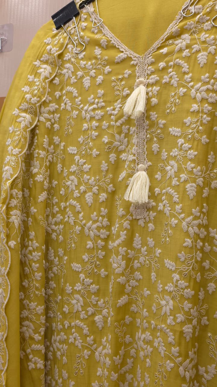 Parsi Embroidered Mulchanderi Suit