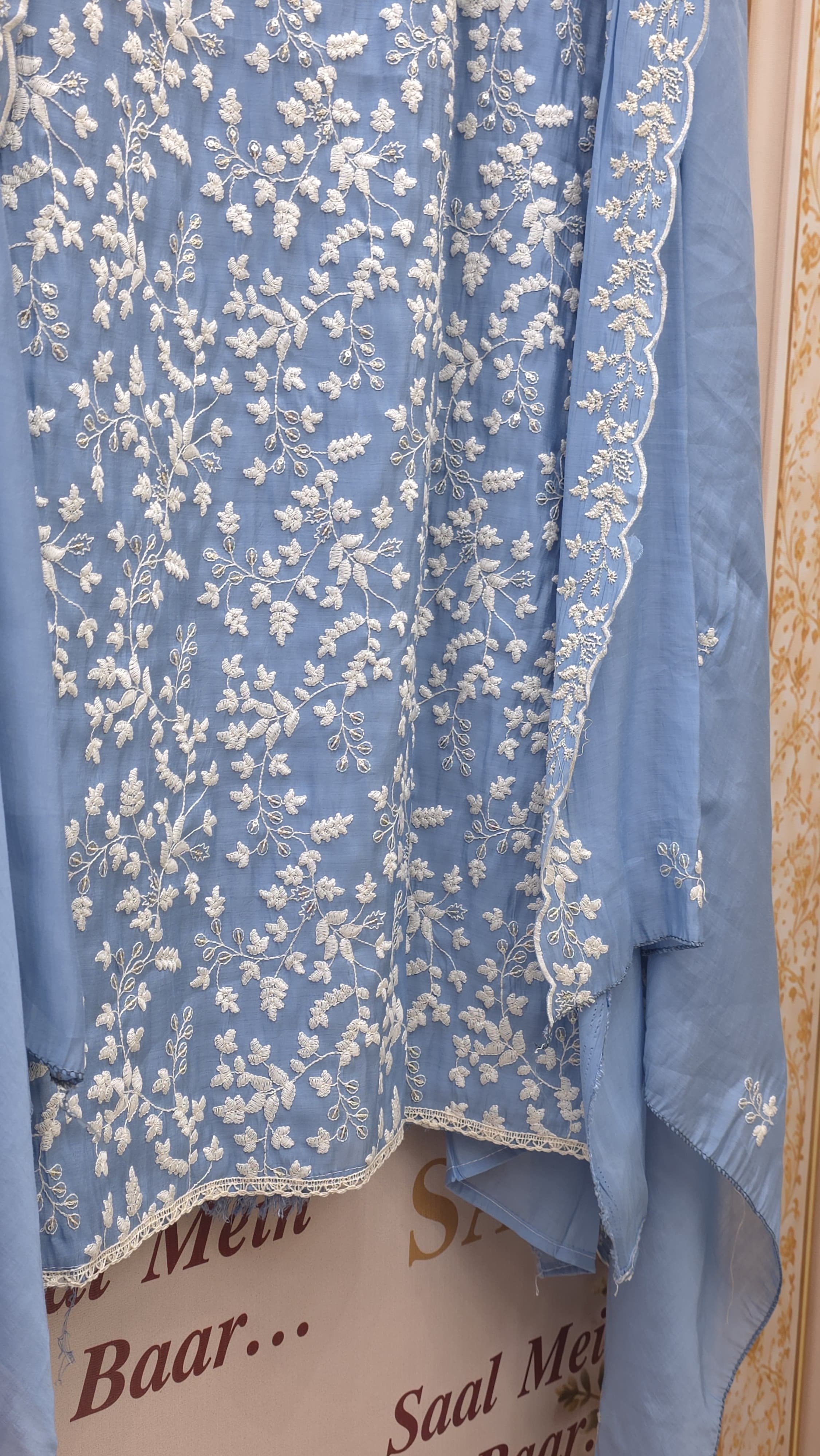 Parsi Embroidered Mulchanderi Suit