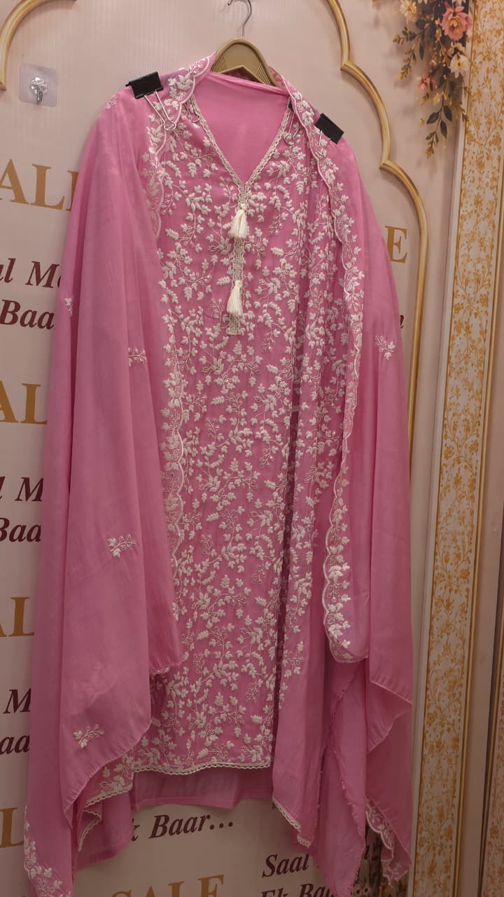 Parsi Embroidered Mulchanderi Suit