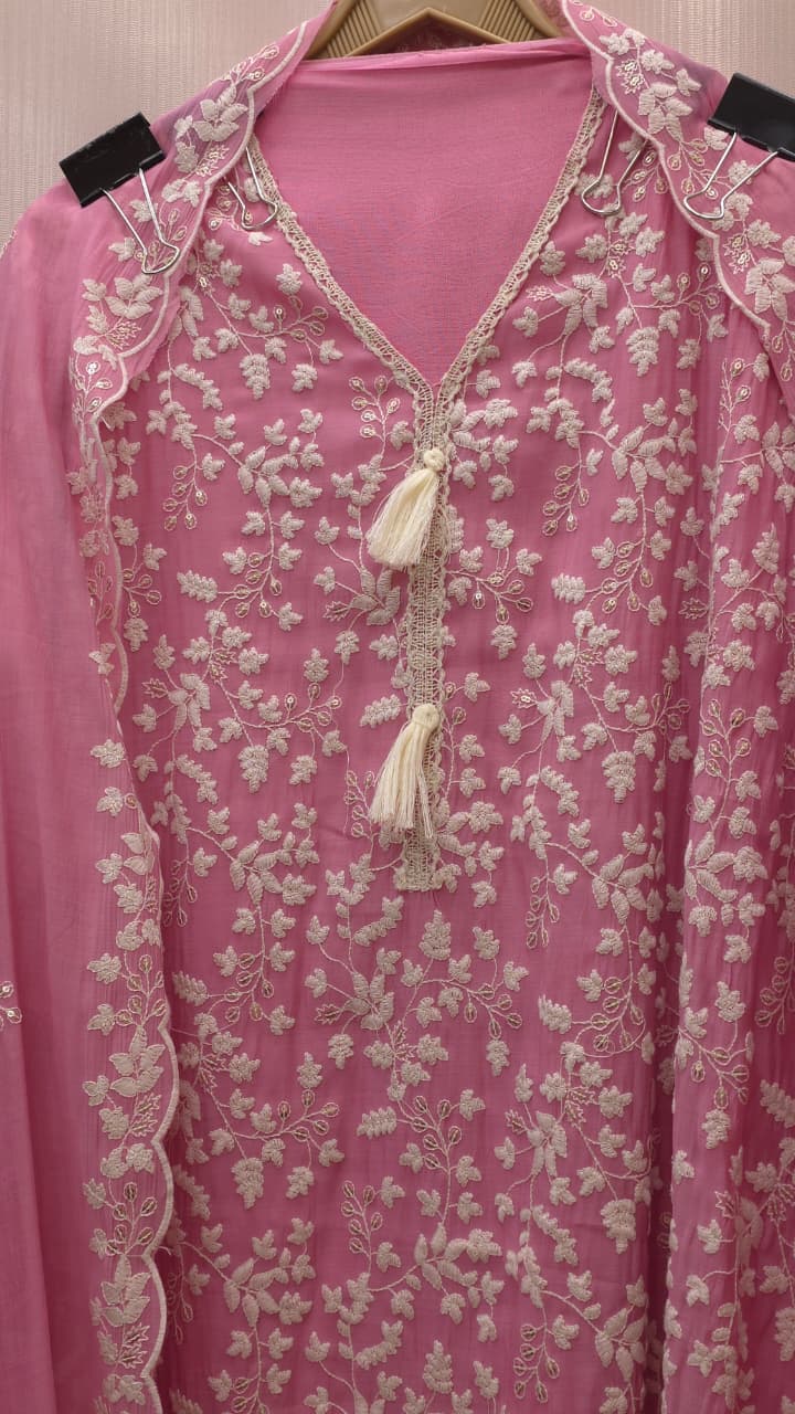 Parsi Embroidered Mulchanderi Suit