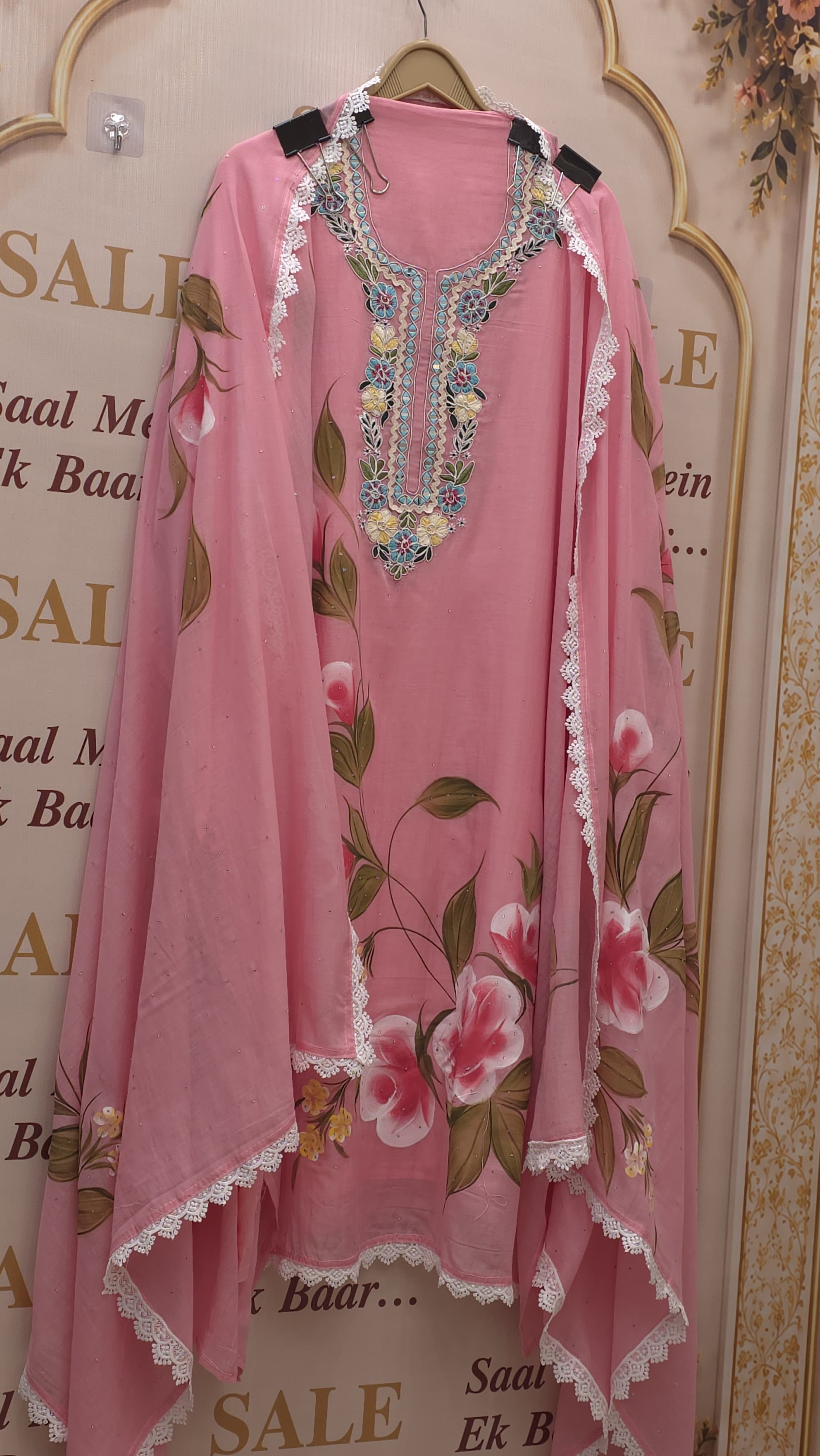Hand Painted Pure Mulchanderi Suit