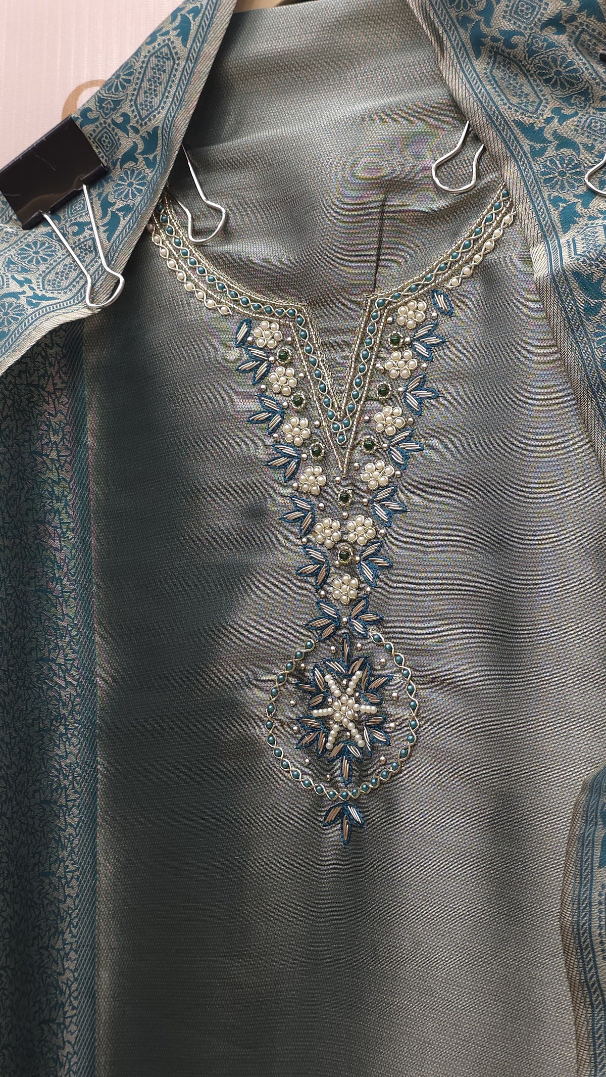 Brocade Silk with Hand Embroidered Neck
