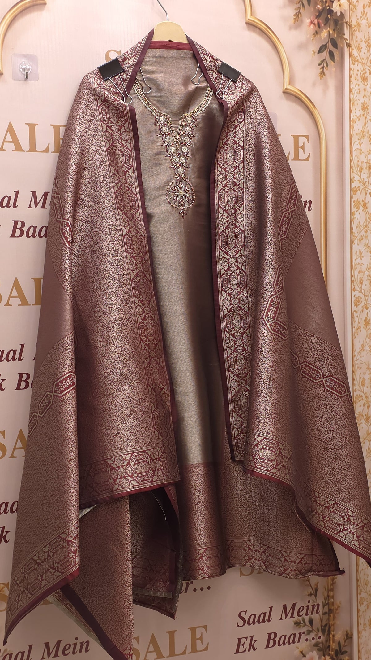Brocade Silk with Hand Embroidered Neck