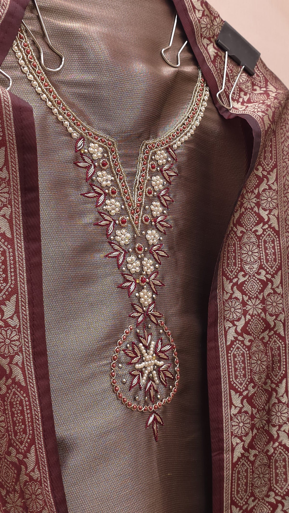 Brocade Silk with Hand Embroidered Neck