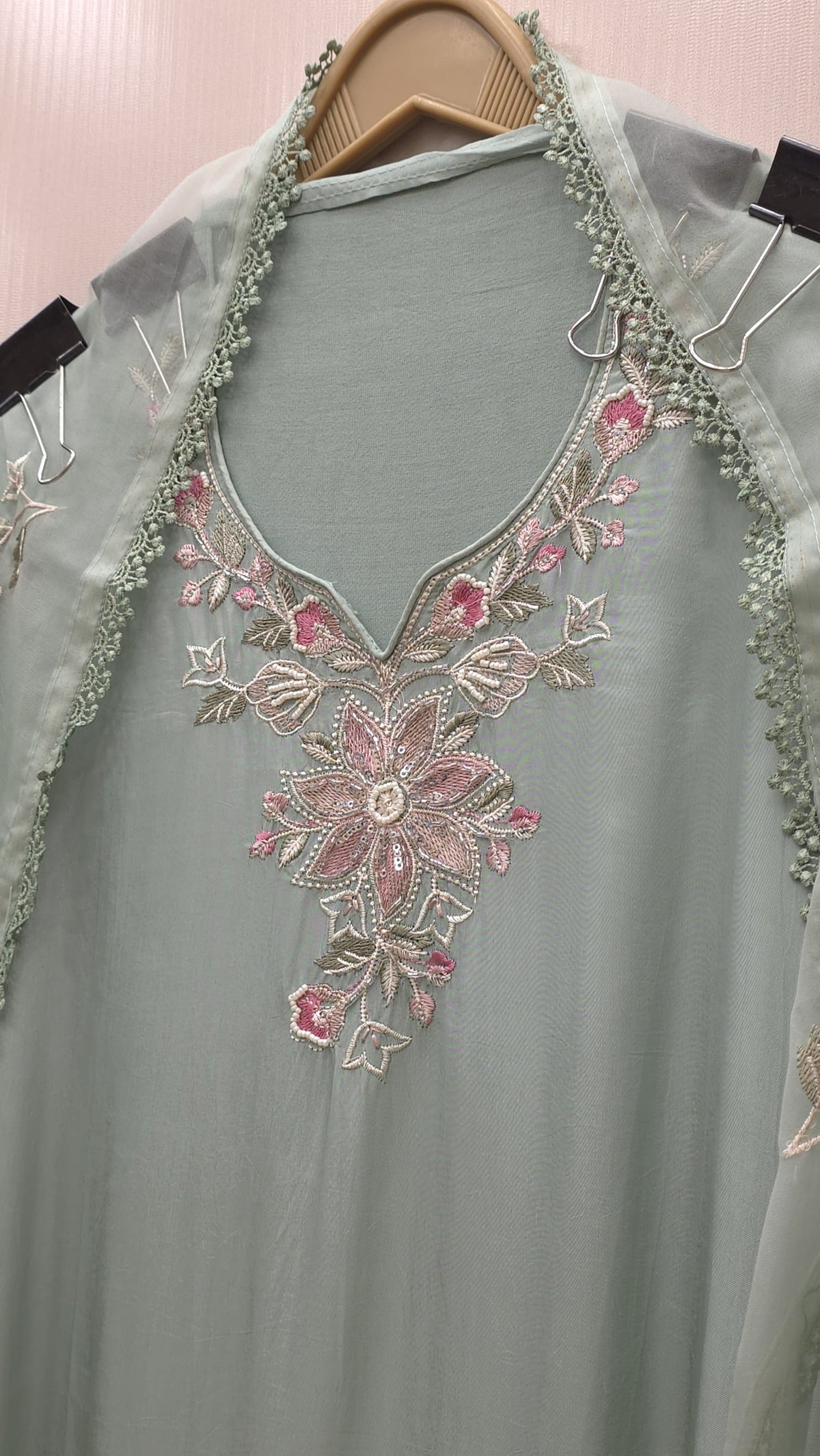 Crepe Silk Thread Embroidered Suit