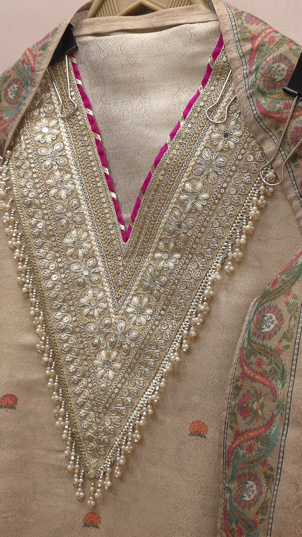 Brocade Silk Suit with Position Prints