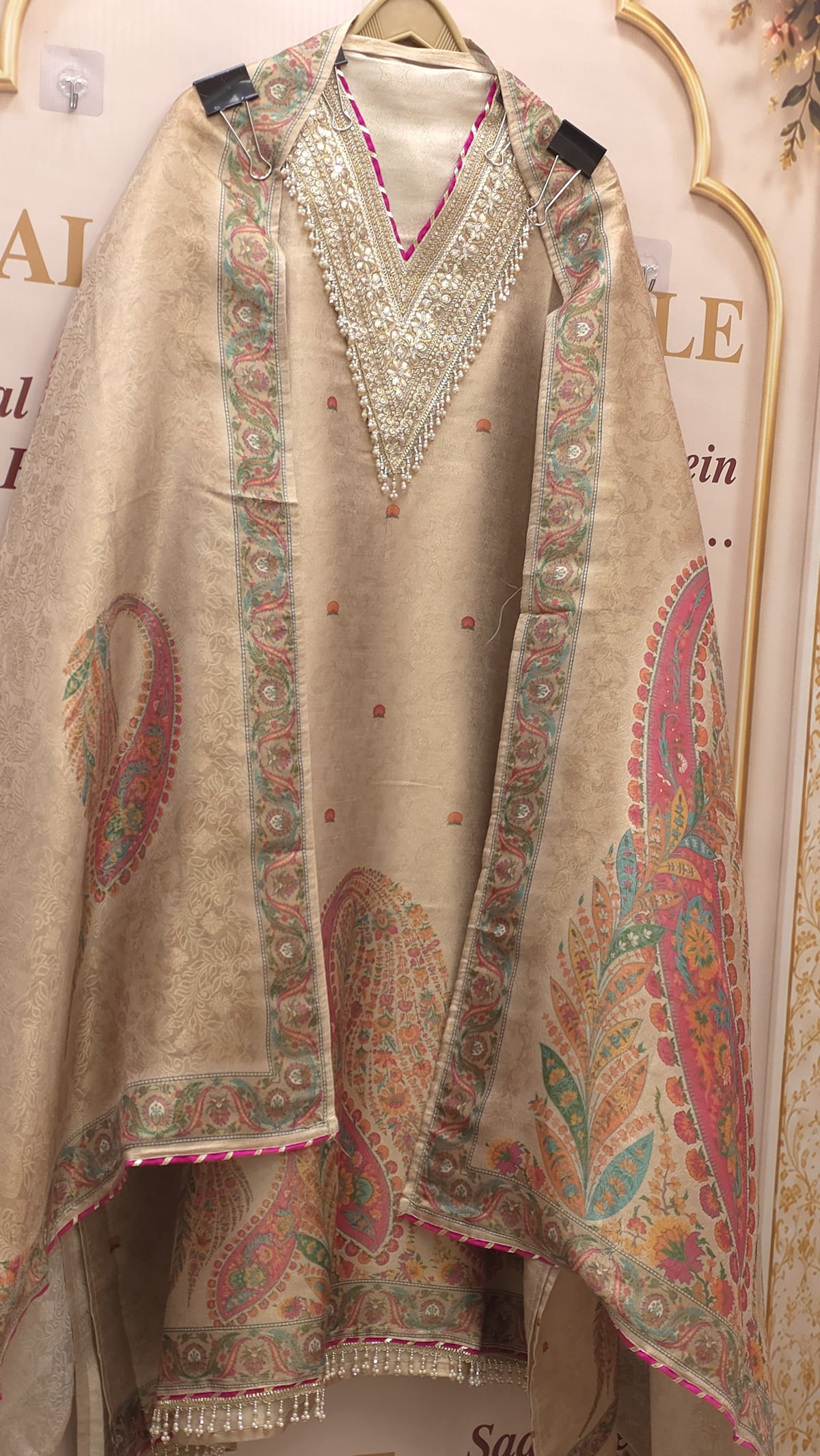 Brocade Silk Suit with Position Prints