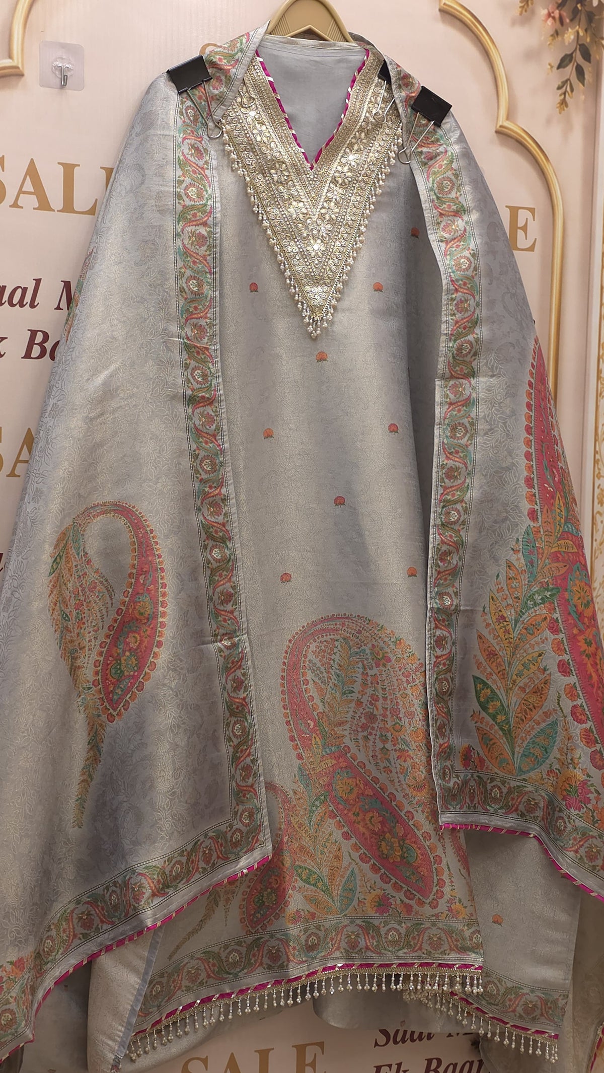 Brocade Silk Suit with Position Prints
