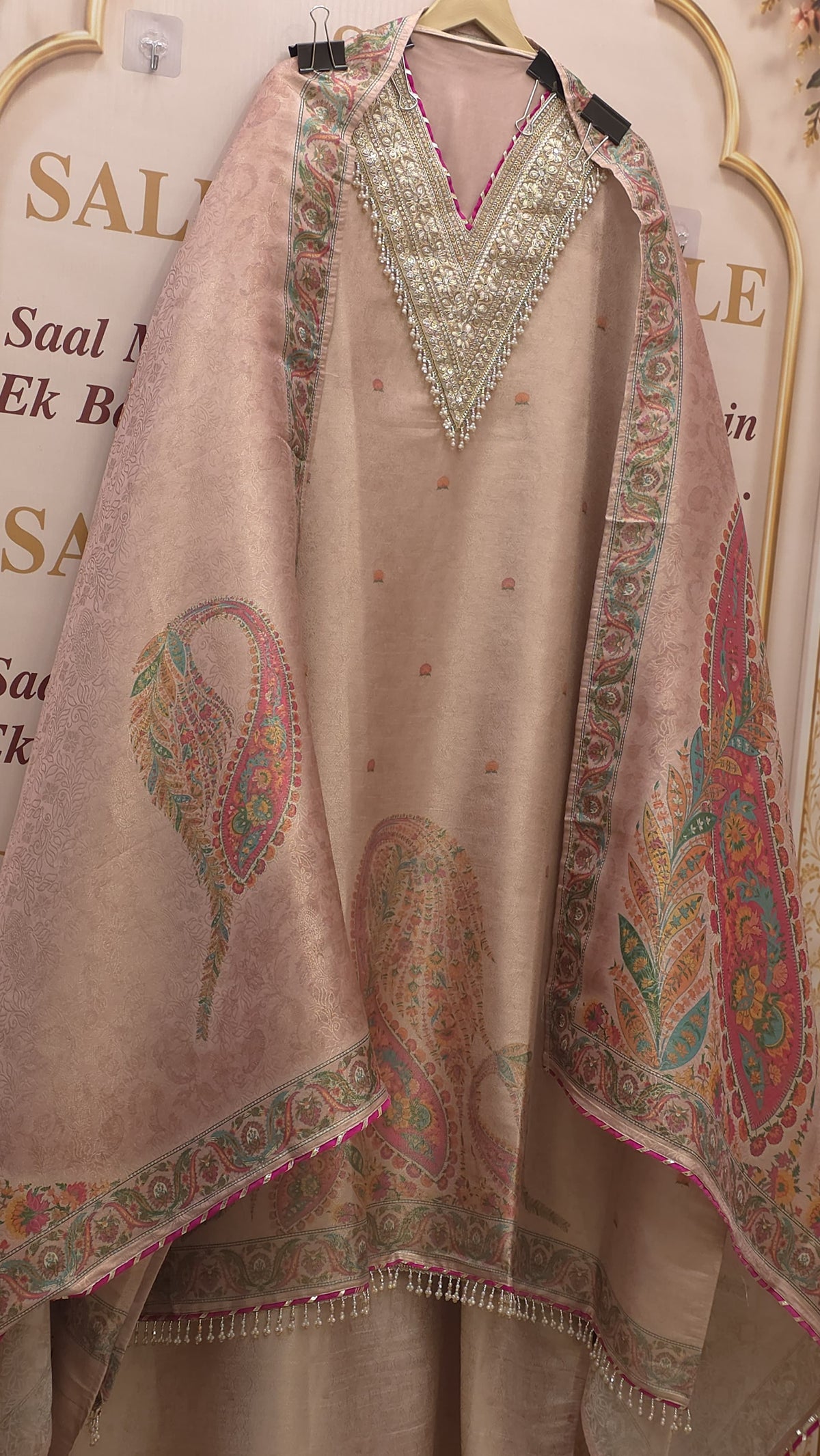 Brocade Silk Suit with Position Prints