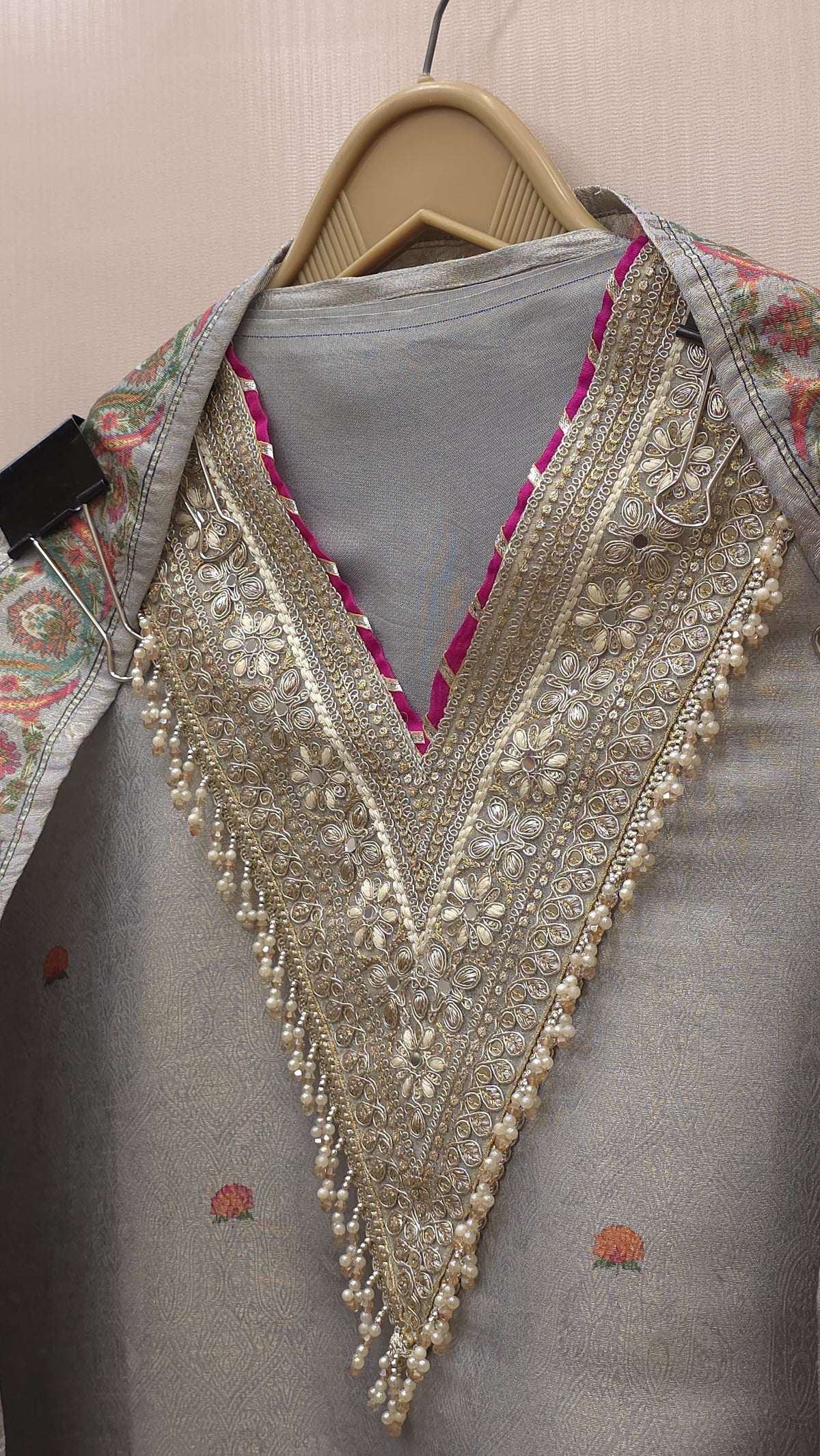 Brocade Silk Suit with Position Prints
