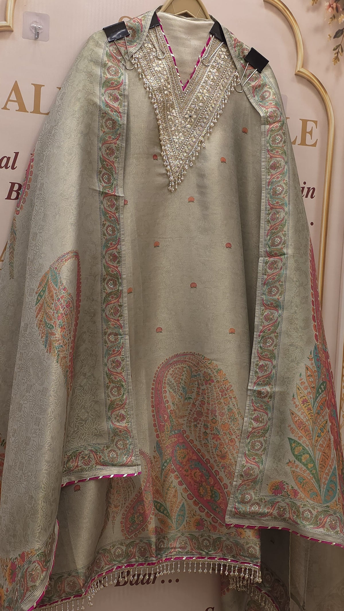 Brocade Silk Suit with Position Prints