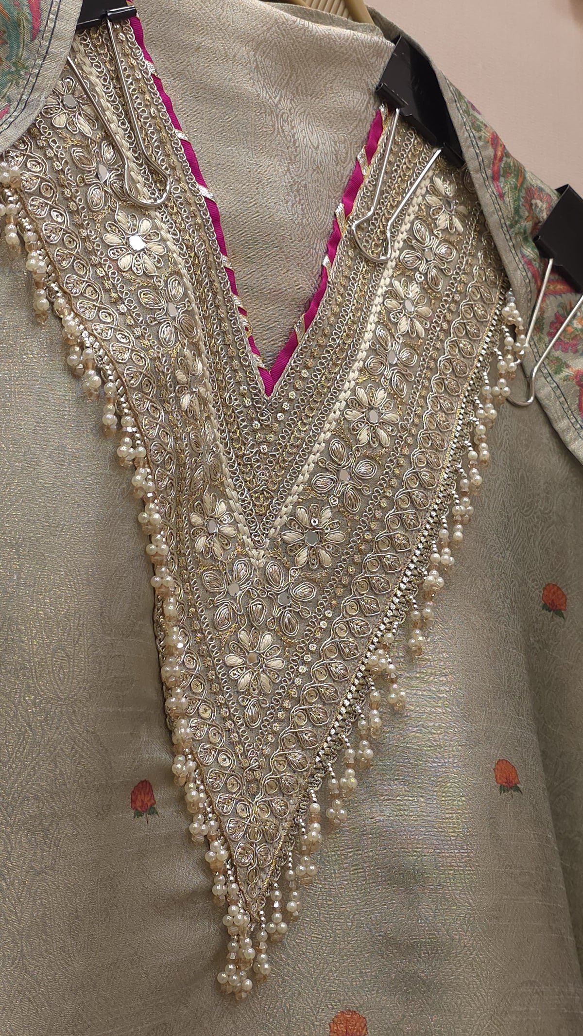 Brocade Silk Suit with Position Prints