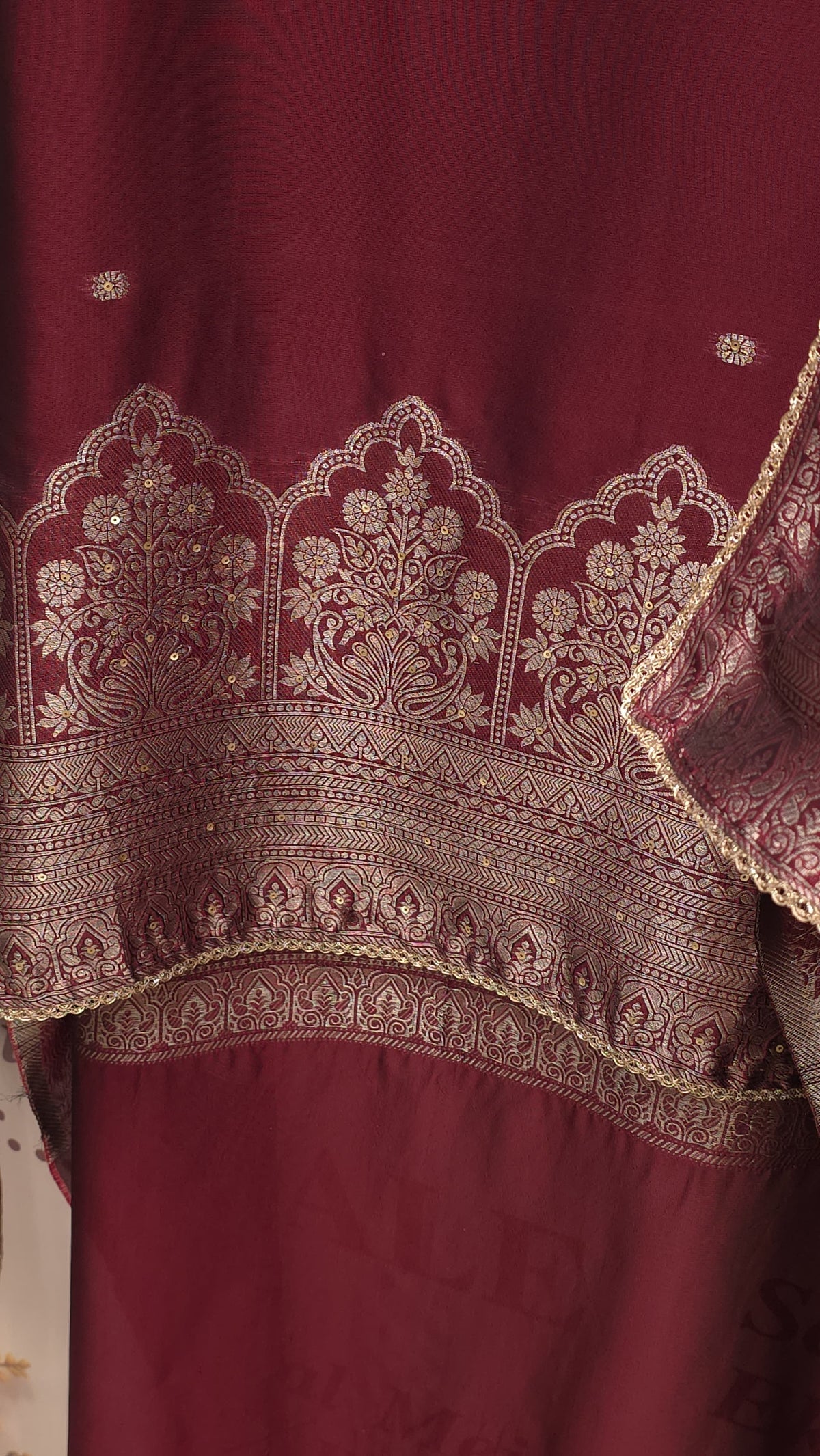 Black & Burgandy Kanjivaram Silk Suit