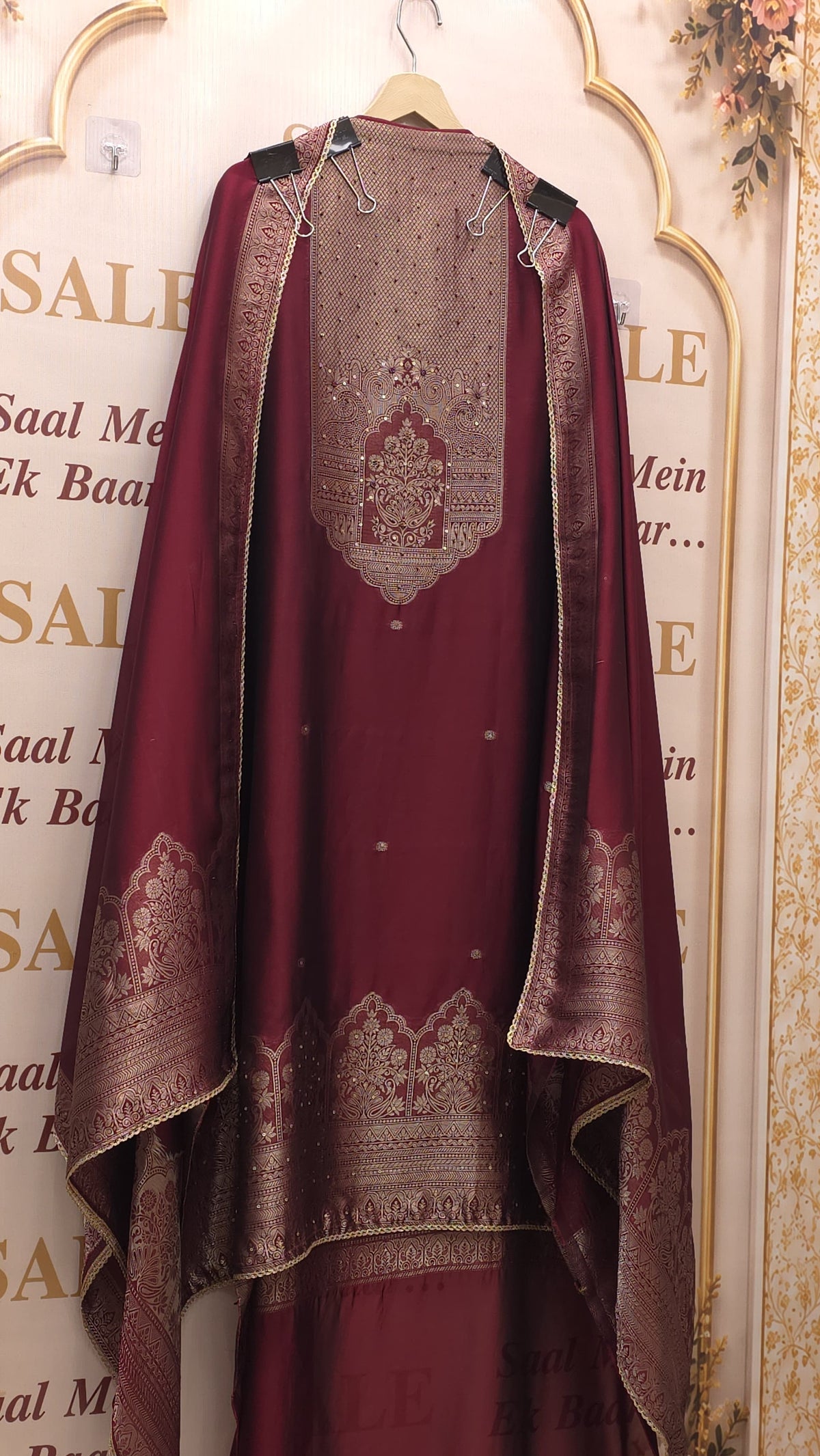 Black & Burgandy Kanjivaram Silk Suit
