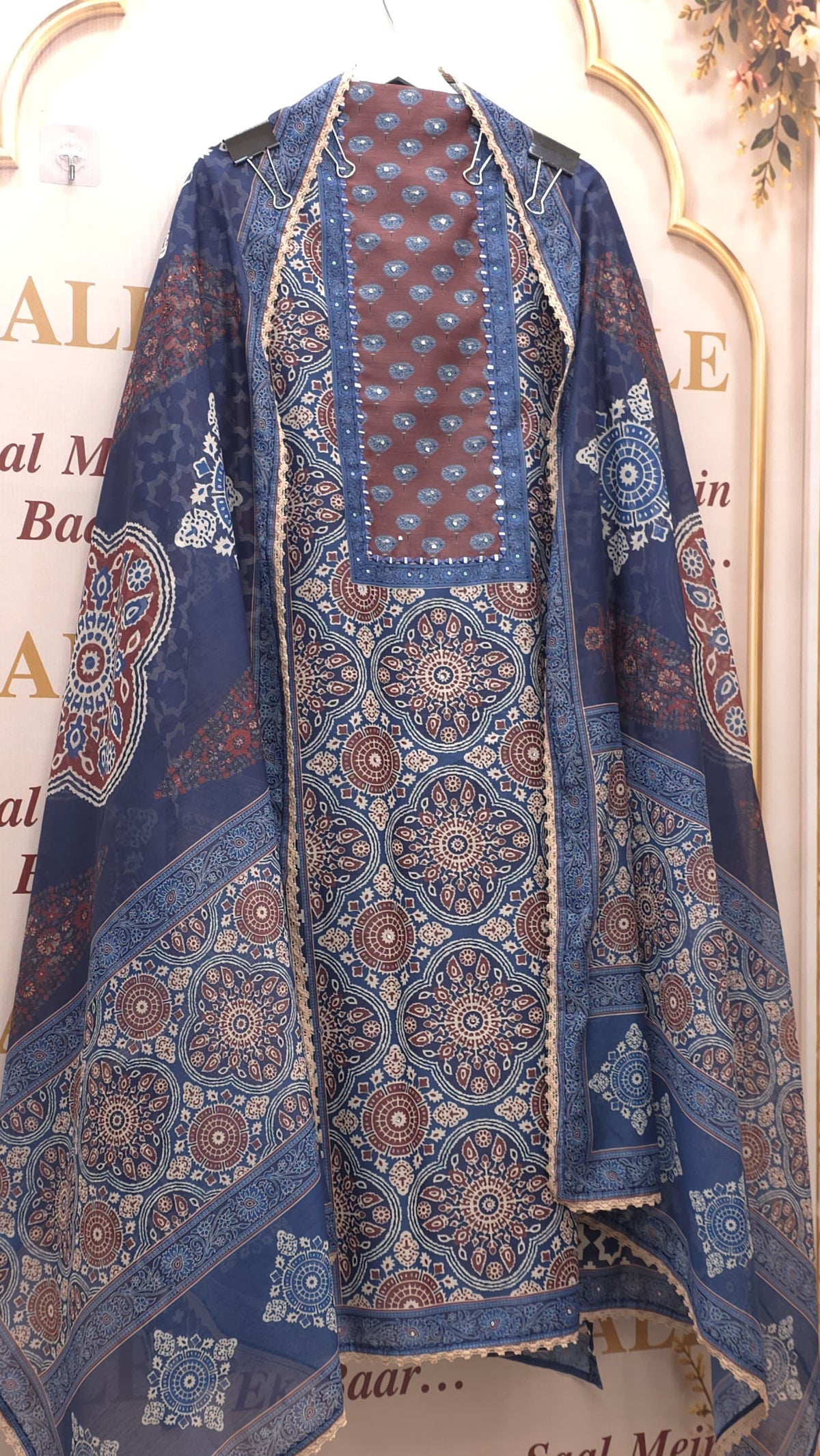 Ajrakh Printed Maheshwari Silk Suit