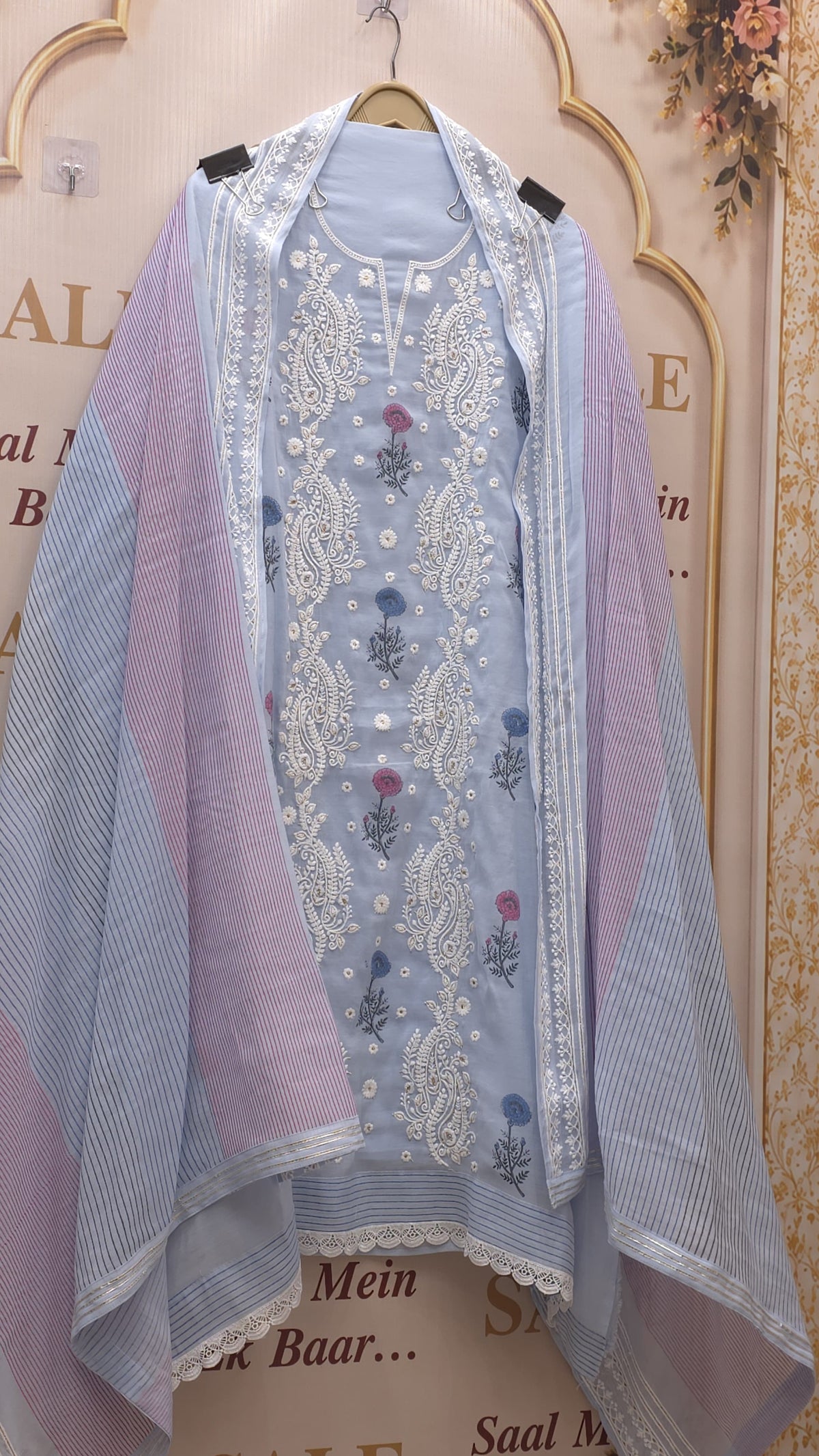 Lucknowi Embroidery Printed Mulchanderi Suit