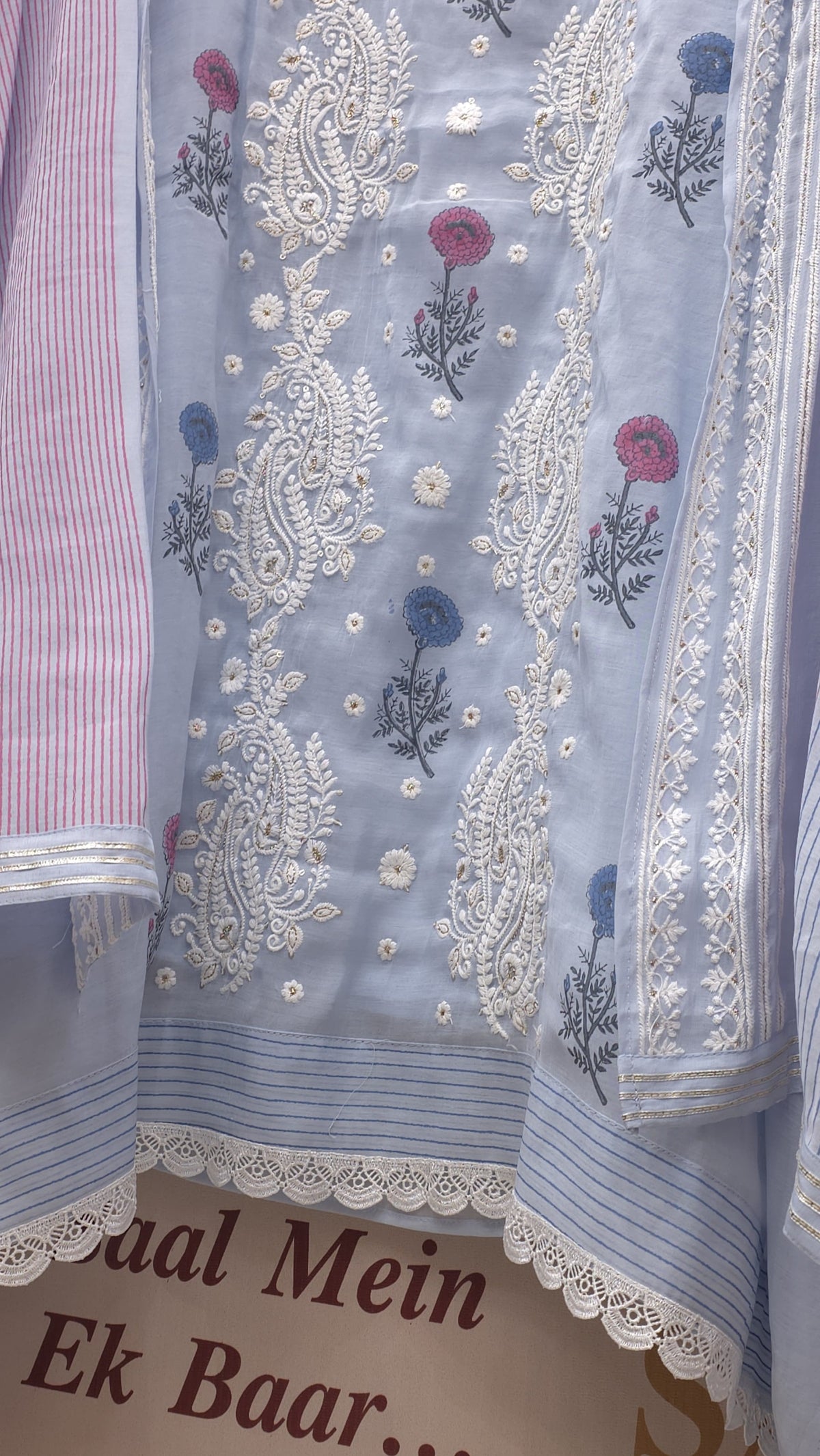 Lucknowi Embroidery Printed Mulchanderi Suit