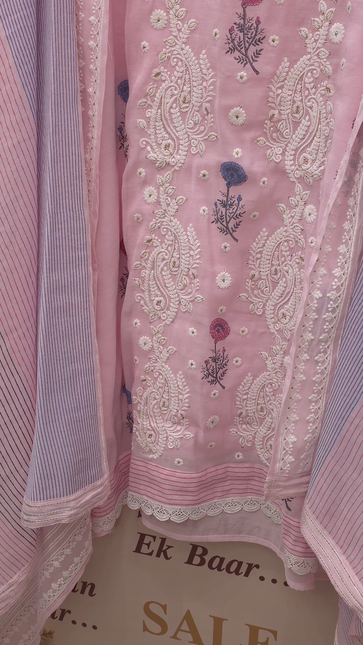 Lucknowi Embroidery Printed Mulchanderi Suit