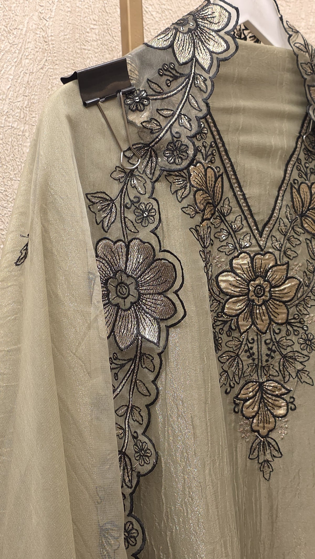 Crushed Tissue  Suit - Contrast Threadwork & Patchwork
