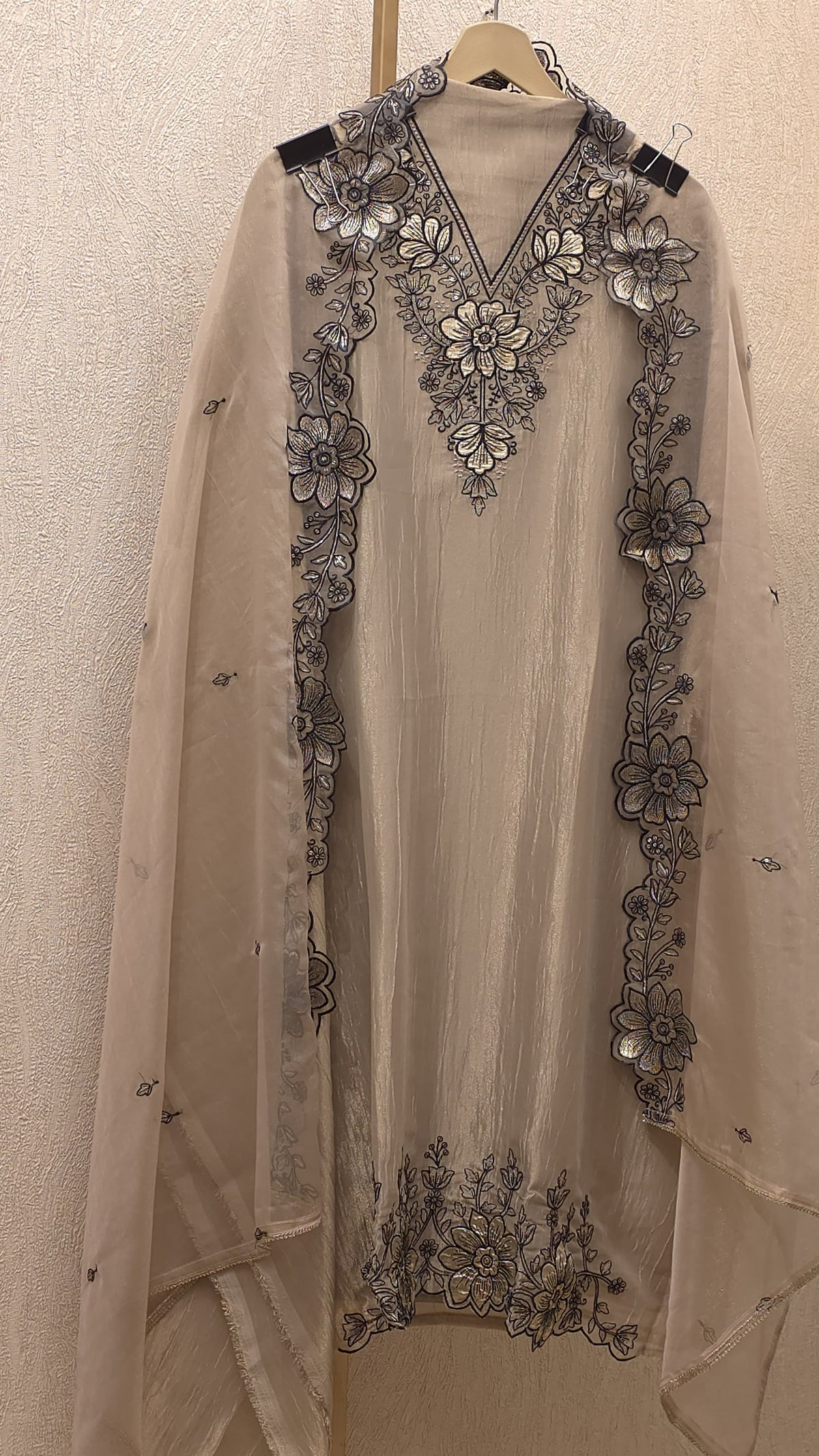 Crushed Tissue  Suit - Contrast Threadwork & Patchwork