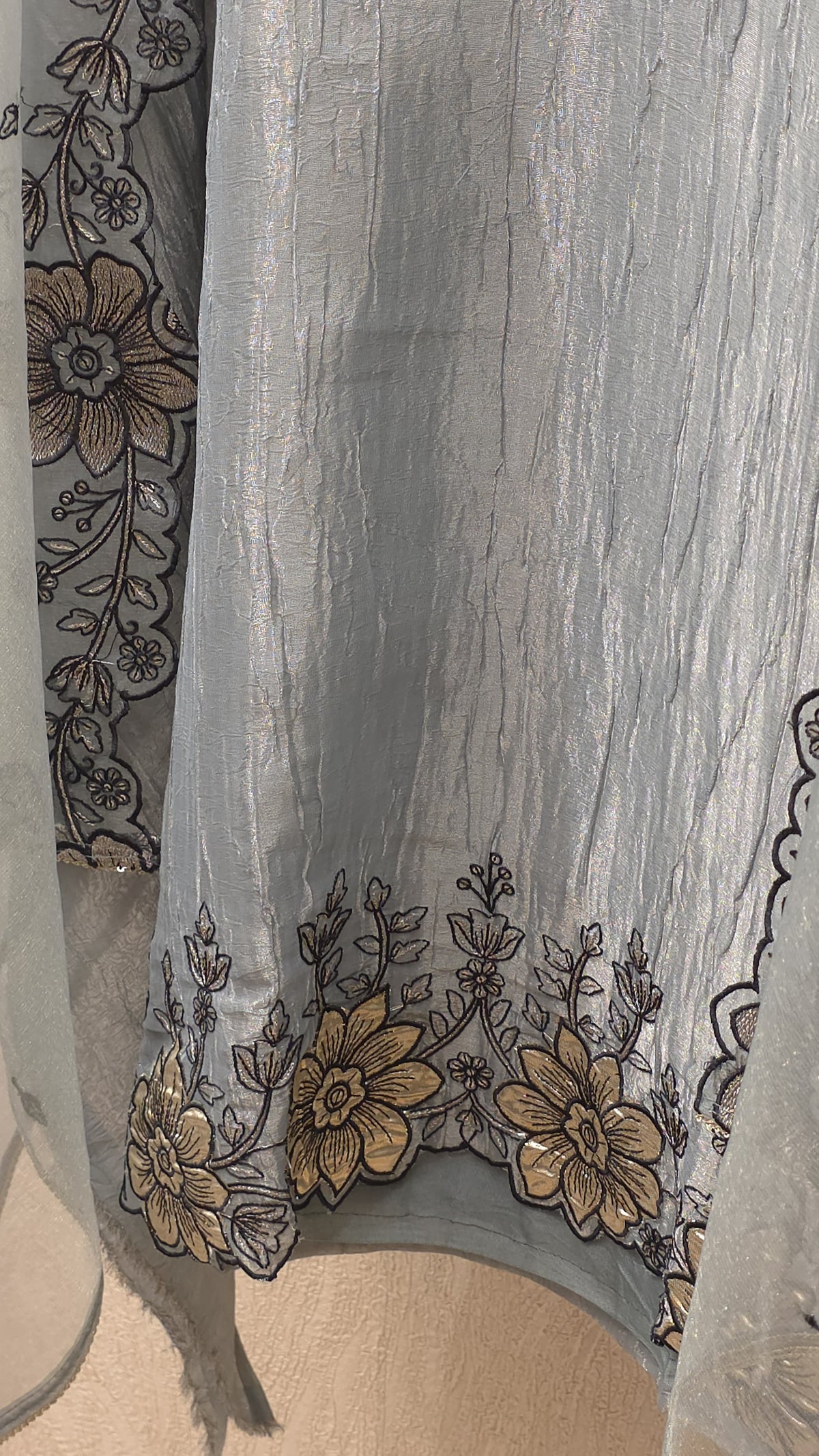 Crushed Tissue  Suit - Contrast Threadwork & Patchwork