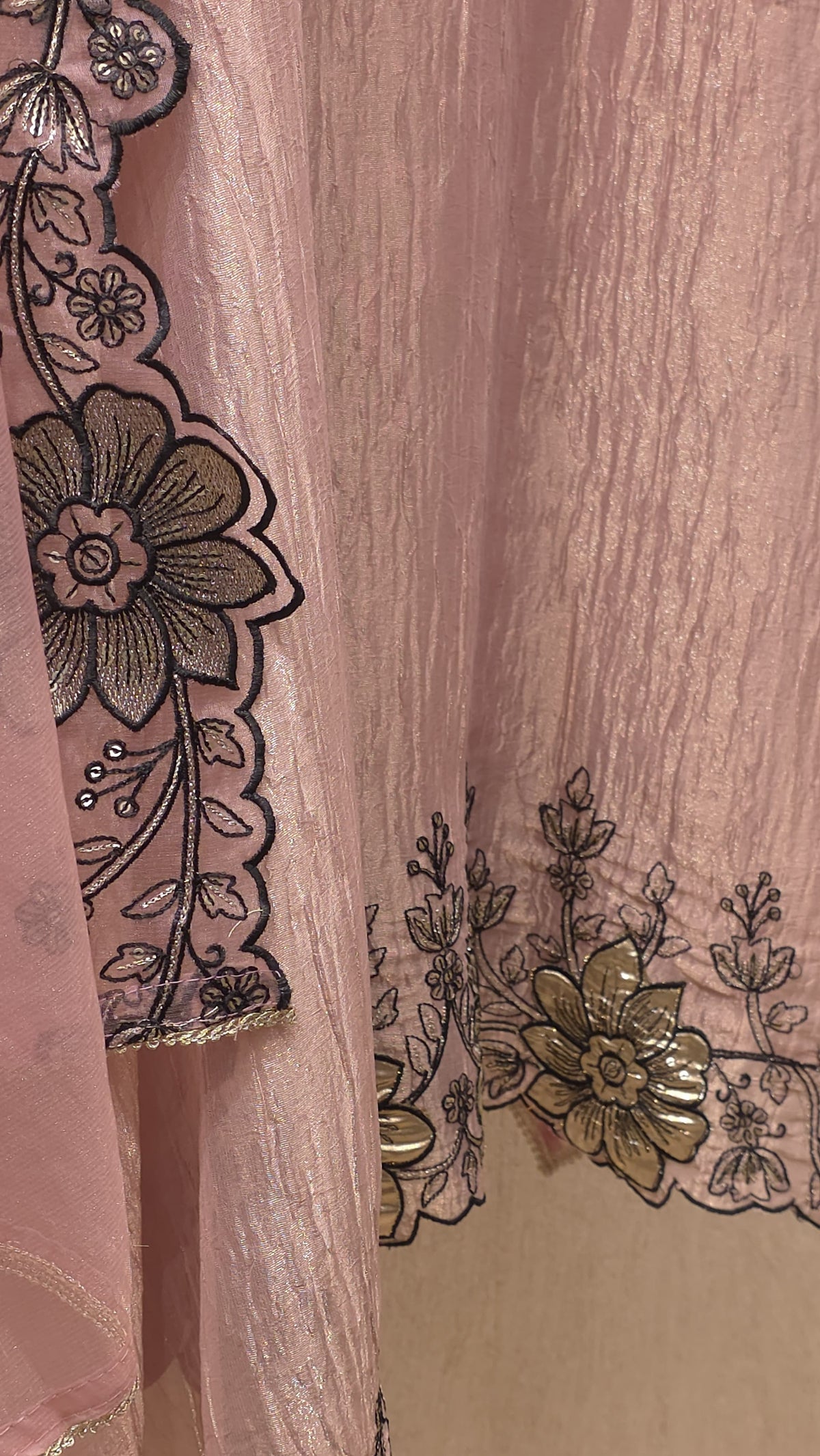 Crushed Tissue  Suit - Contrast Threadwork & Patchwork