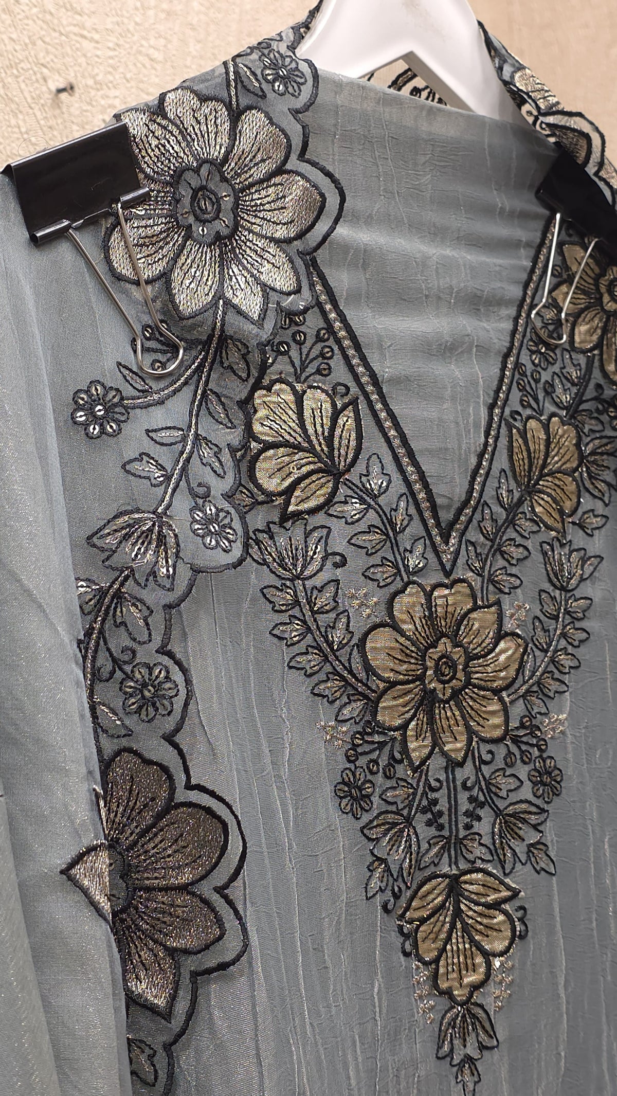 Crushed Tissue  Suit - Contrast Threadwork & Patchwork